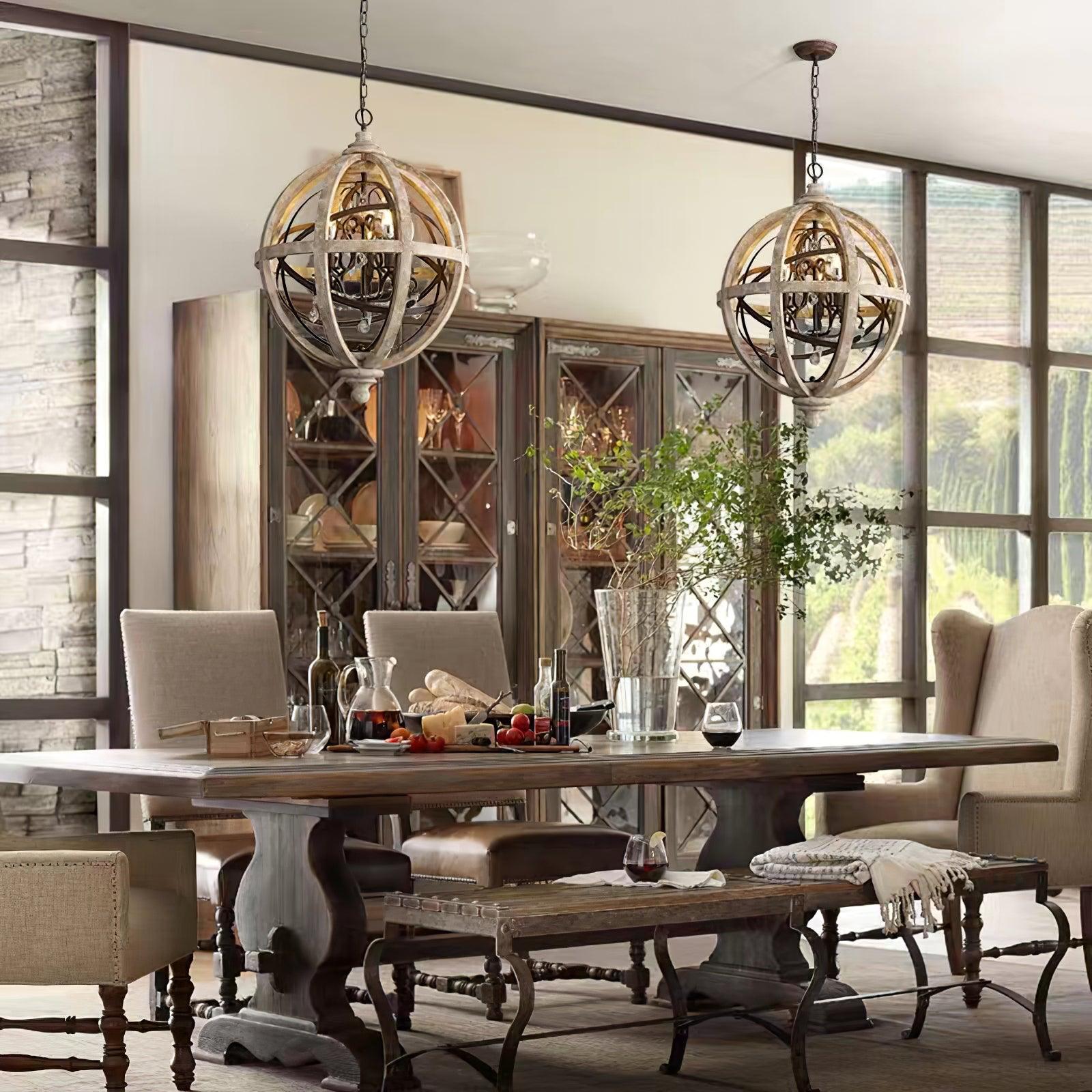 Retro Globe Weathered Chandelier - Cueteks