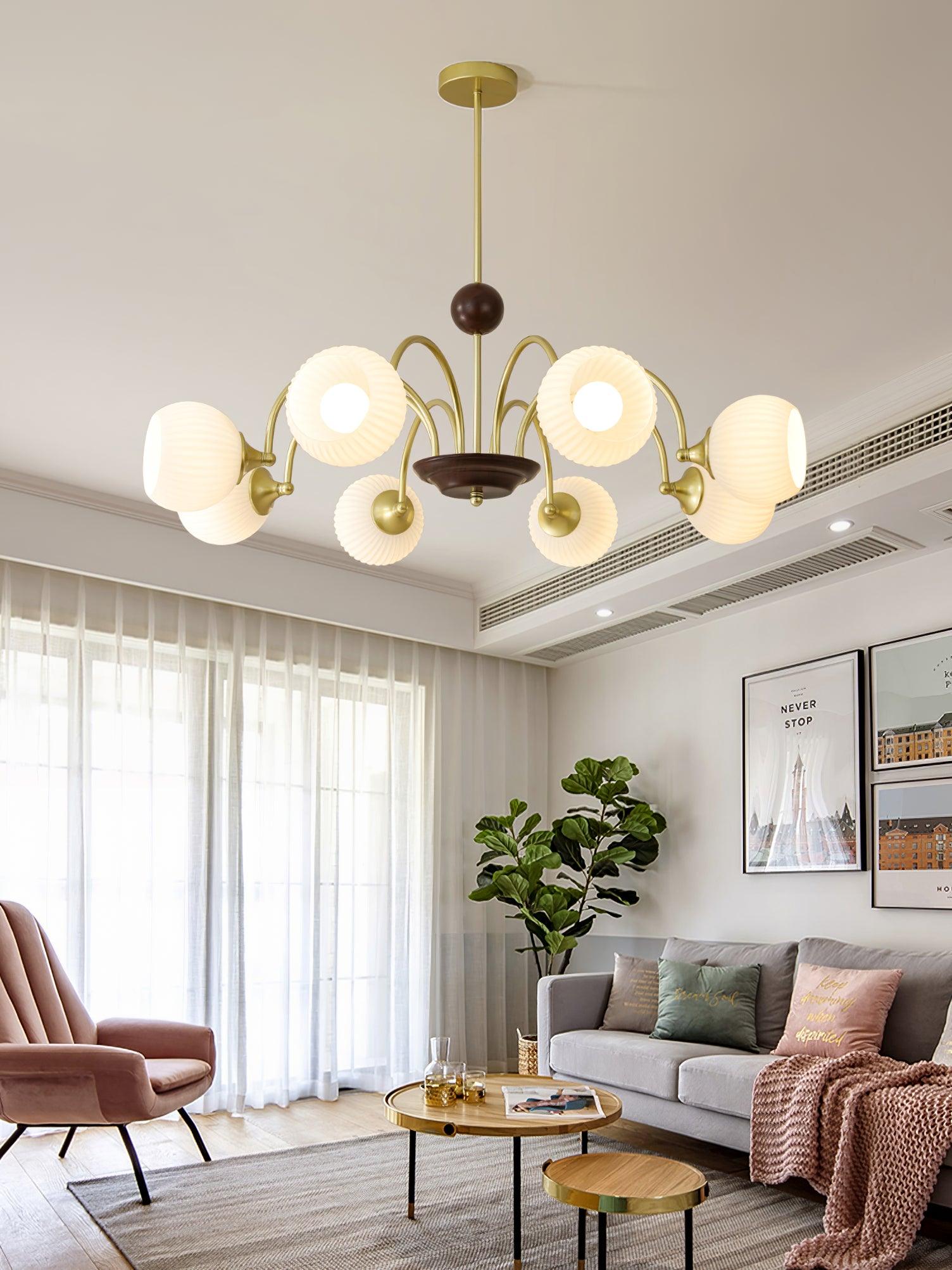 Sculptural Glass Ribbed Chandelier - Cueteks