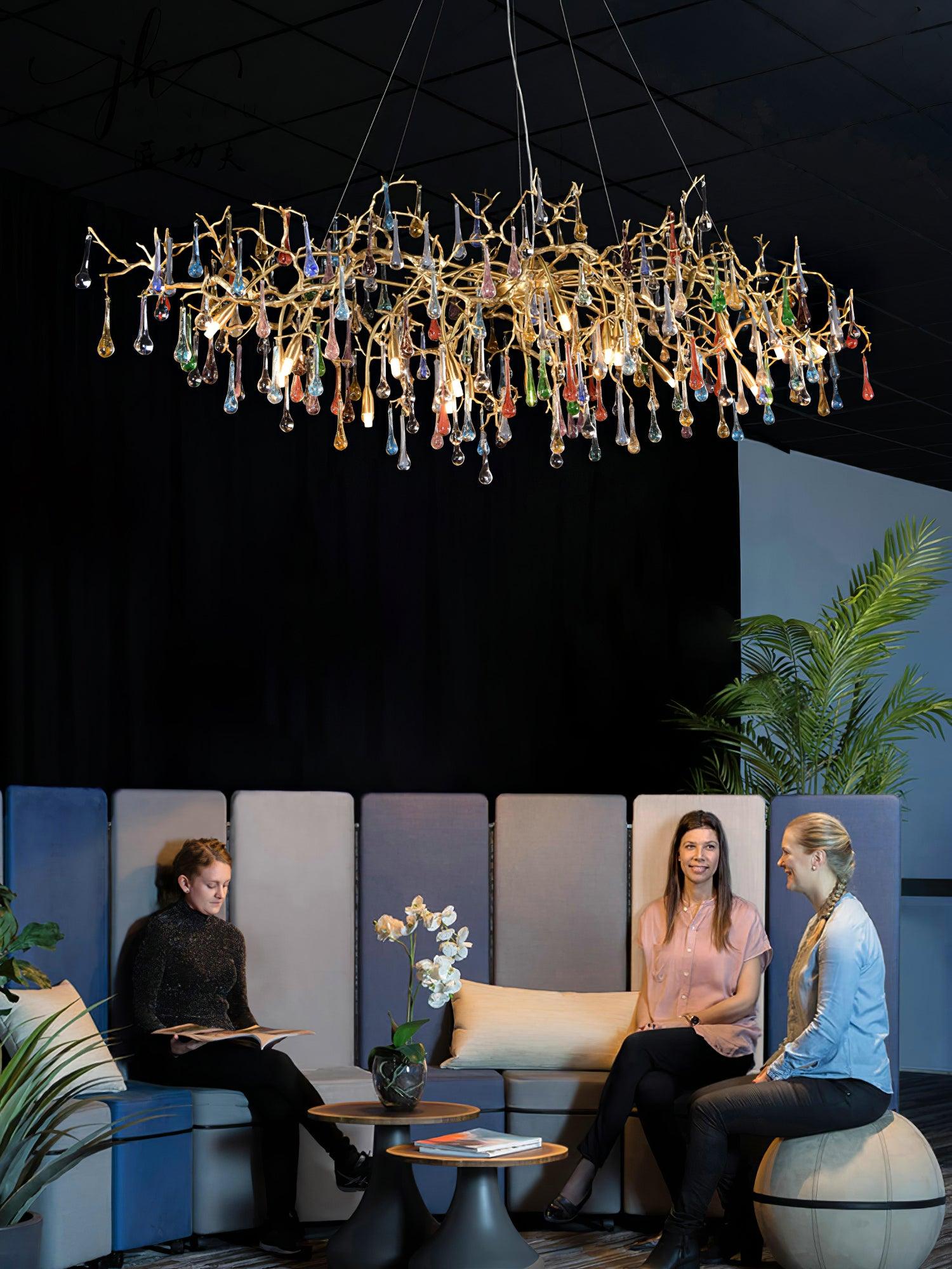 Colorful Raindrop Brass Branch Chandelier - Cueteks