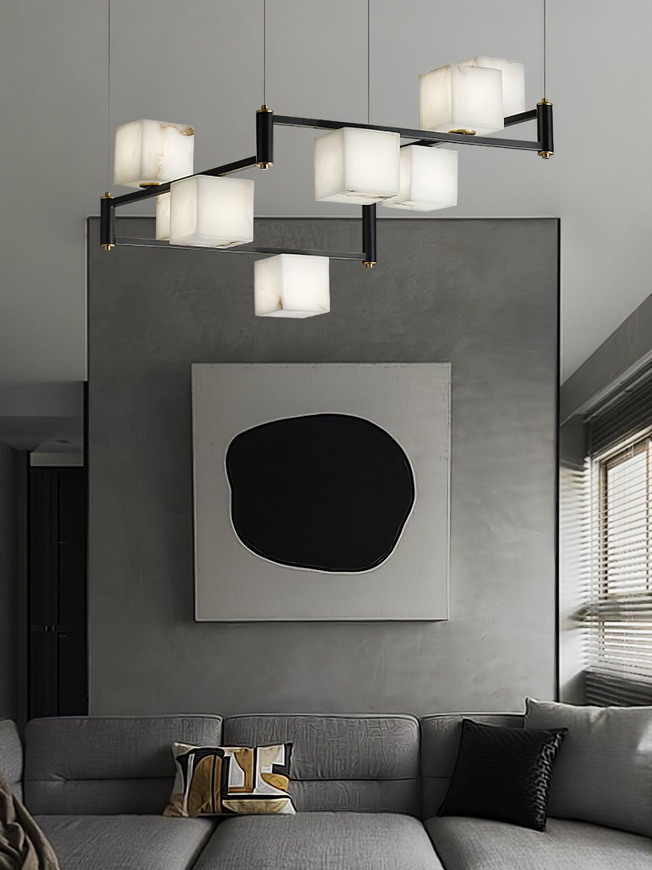 Alabaster Square Box Chandelier - Cueteks