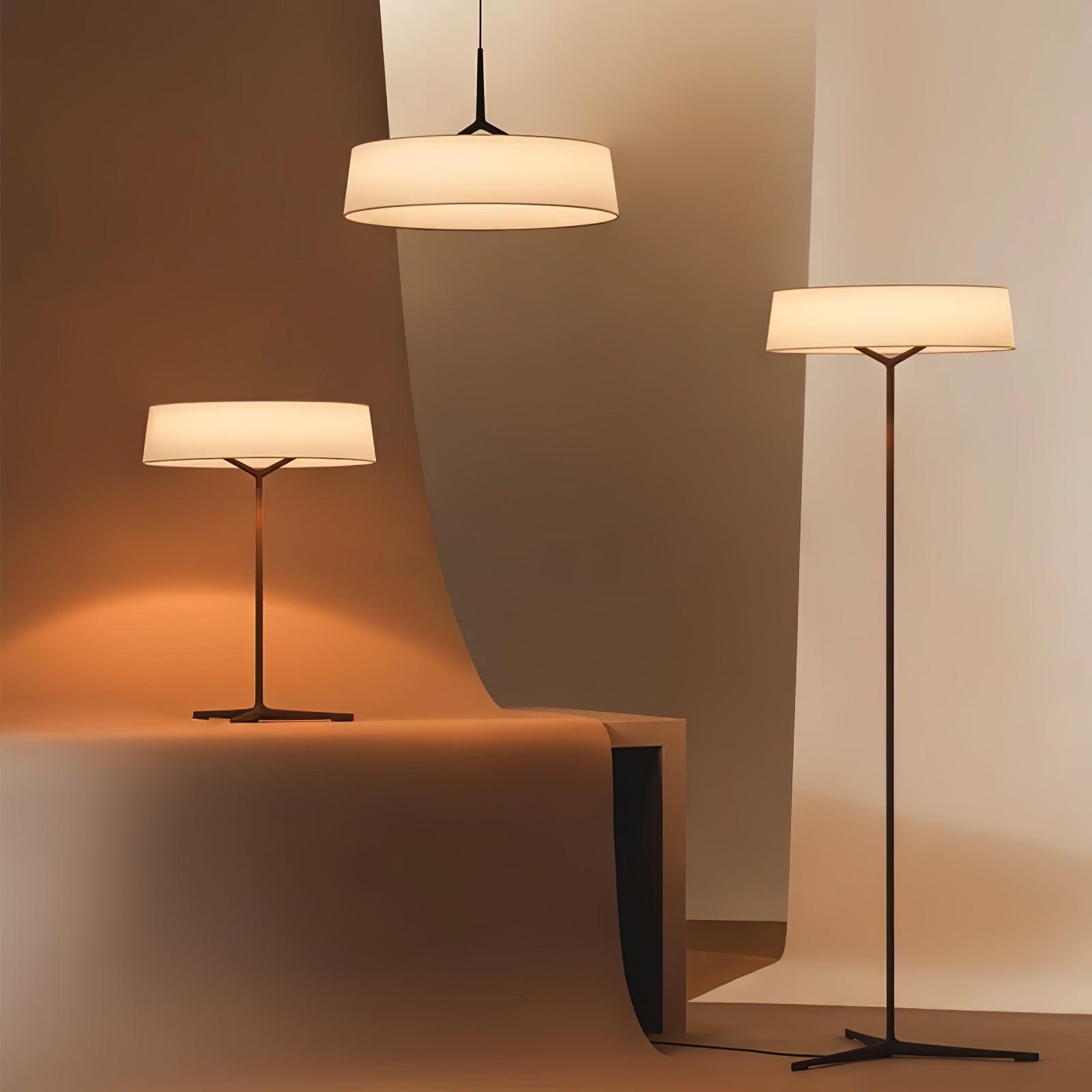 Related pendant table and floor forms displayed together