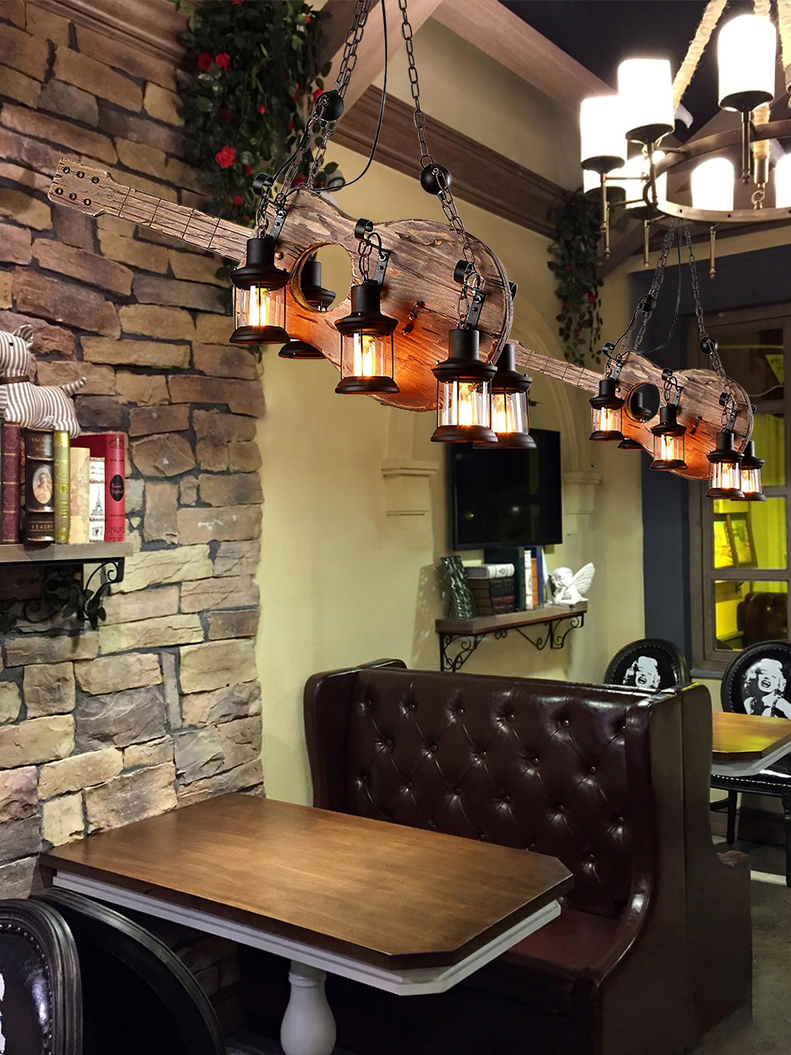 Guitar pendant above a restaurant booth