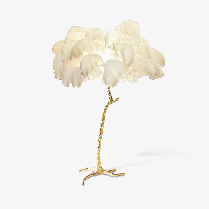 Ostrich Feather Brass Floor Lamp - Cueteks