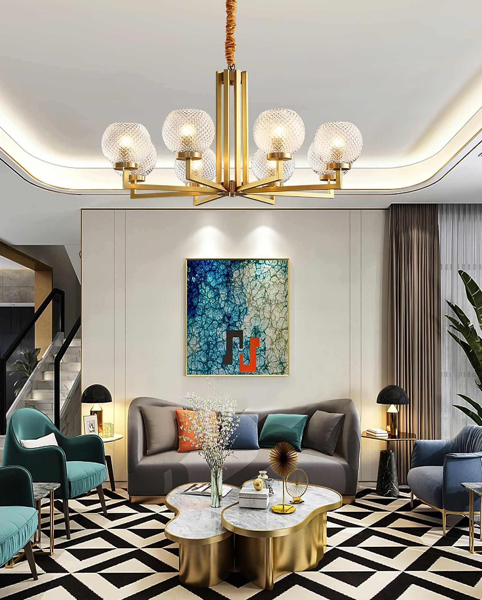 Ribbed Glass Brass Chandelier - Cueteks
