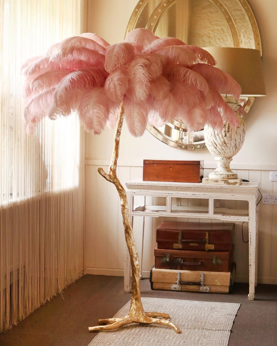 Ostrich Feather Brass Floor Lamp - Cueteks