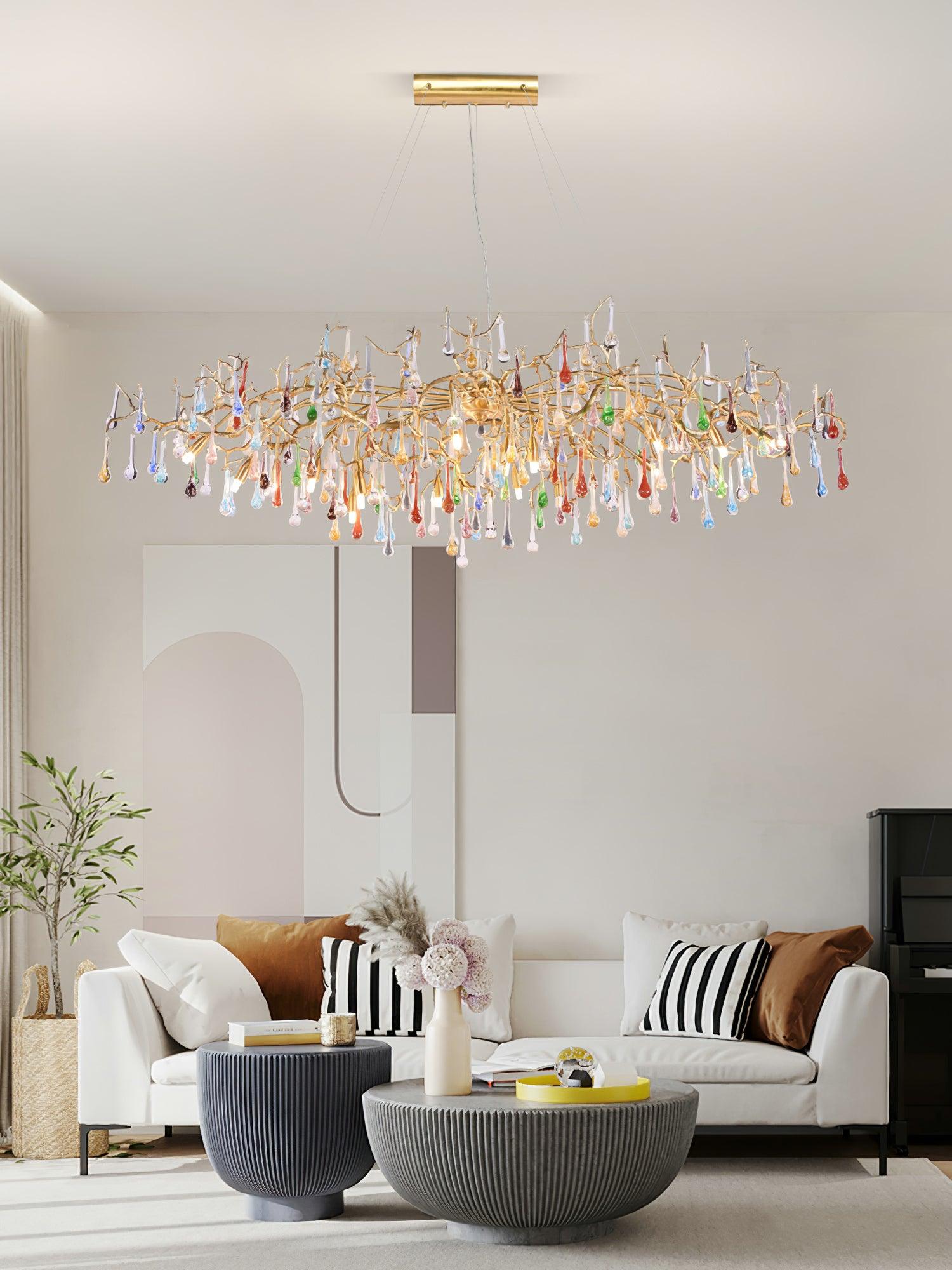 Colorful Raindrop Brass Branch Chandelier - Cueteks