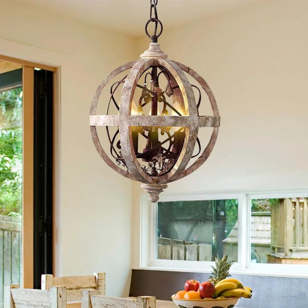 Retro Globe Weathered Chandelier - Cueteks