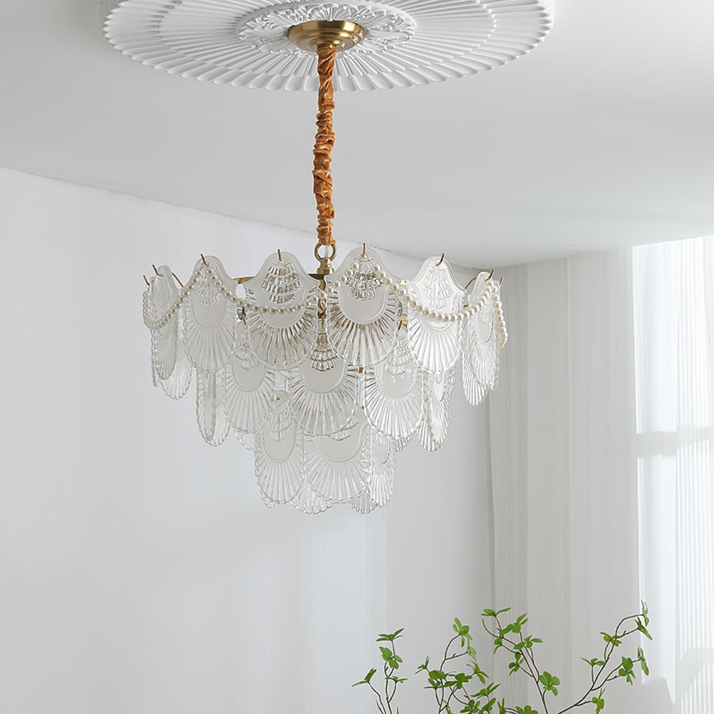Pearl Glass Shell Chandelier - Cueteks