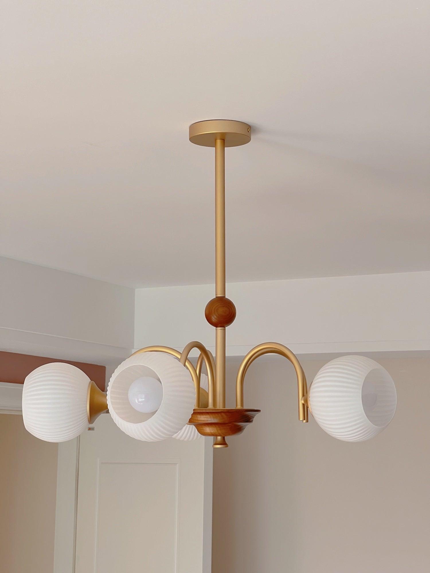 Sculptural Glass Ribbed Chandelier - Cueteks