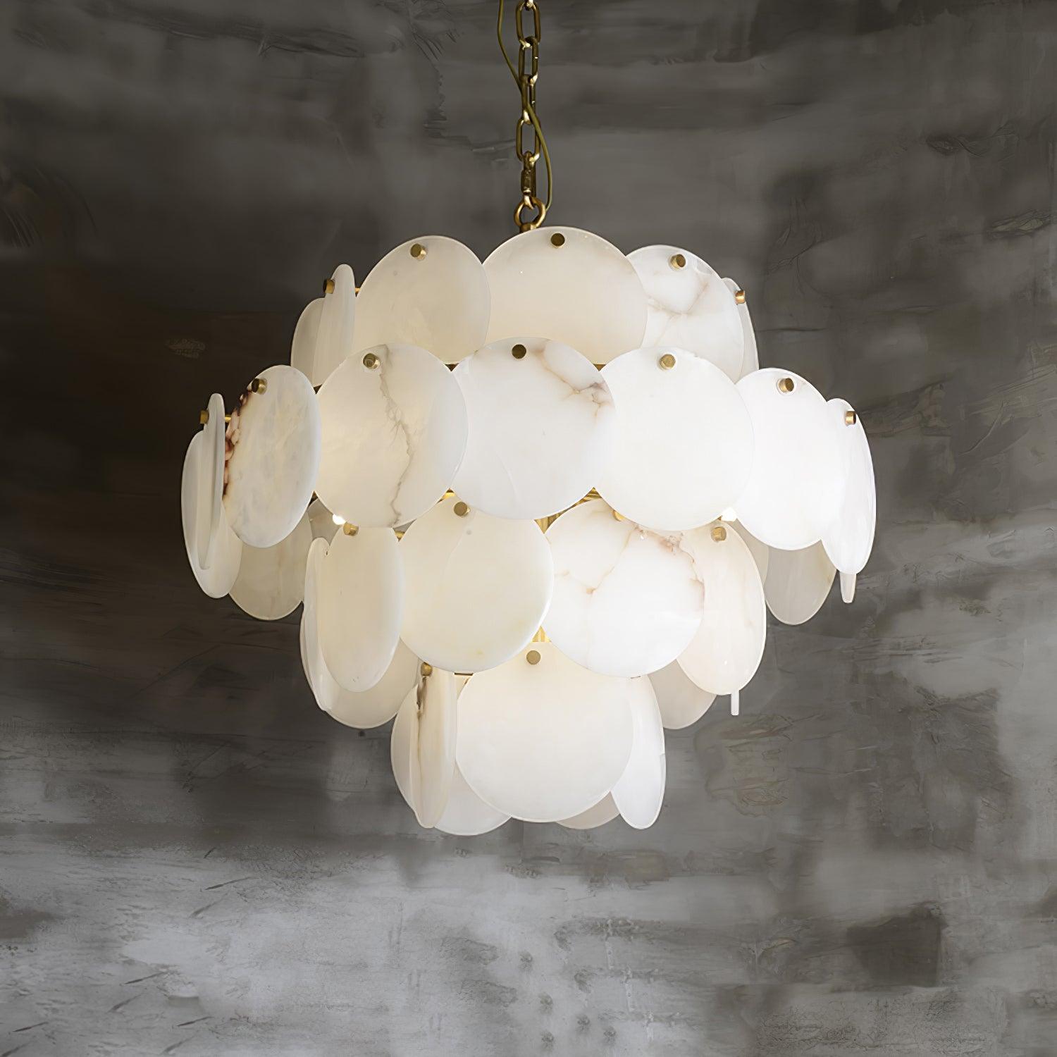 Alabaster Shell Brass Chandelier - Cueteks