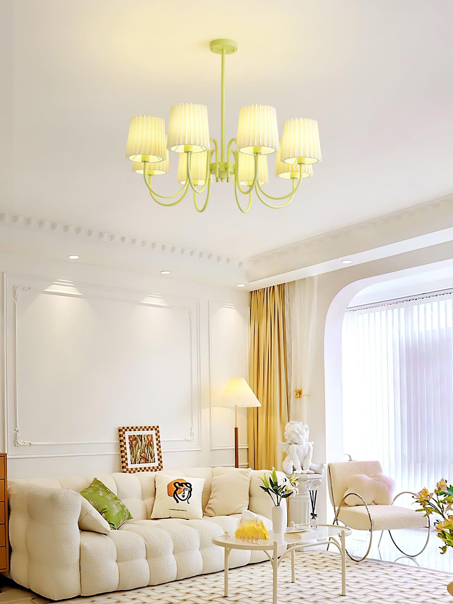 Pleated Fabric Matcha Chandelier - Cueteks