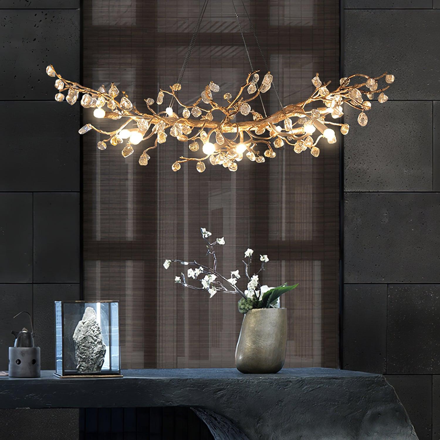 Stone Crystal Brass Chandelier - Cueteks