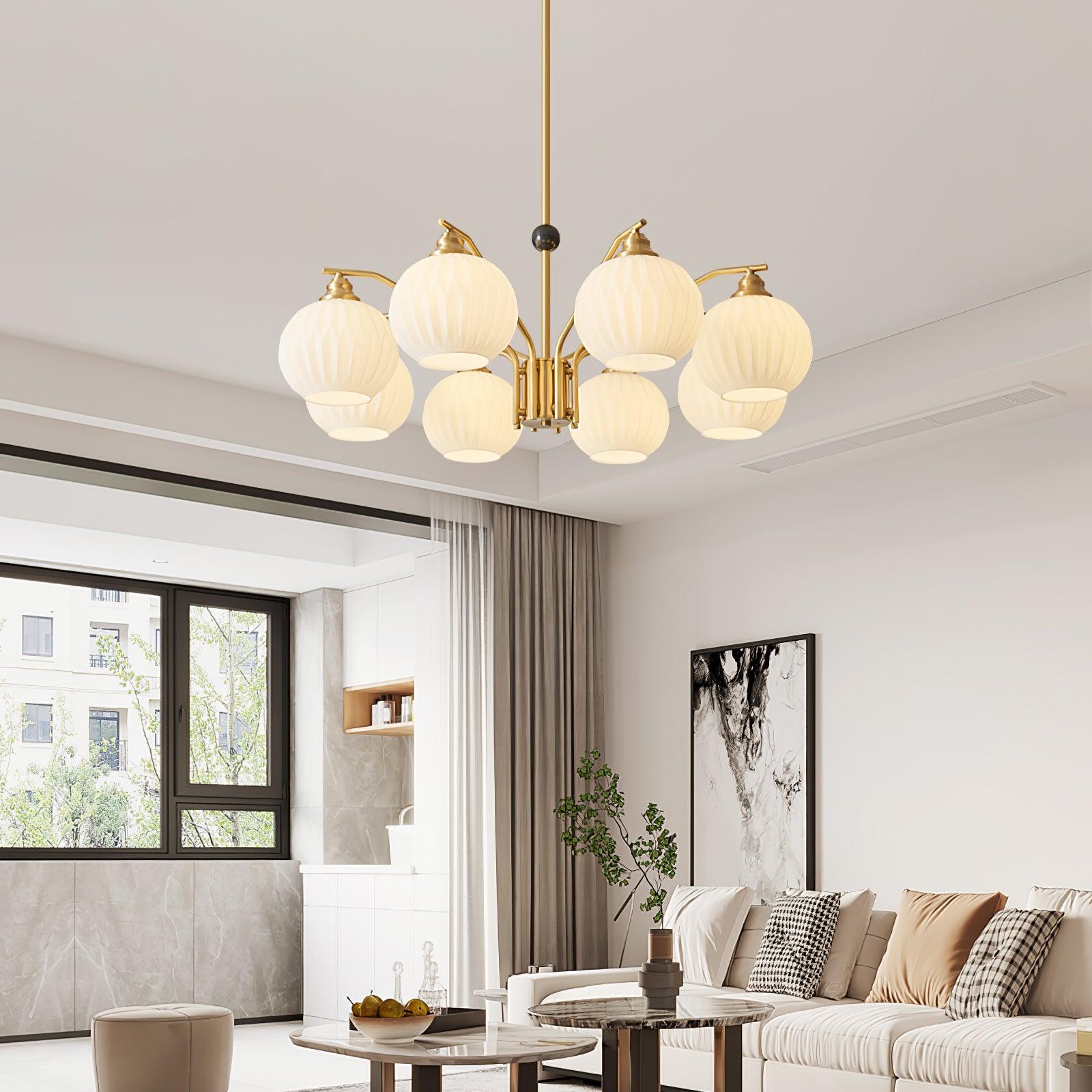 Ribbed Glass Gold Chandelier - Cueteks