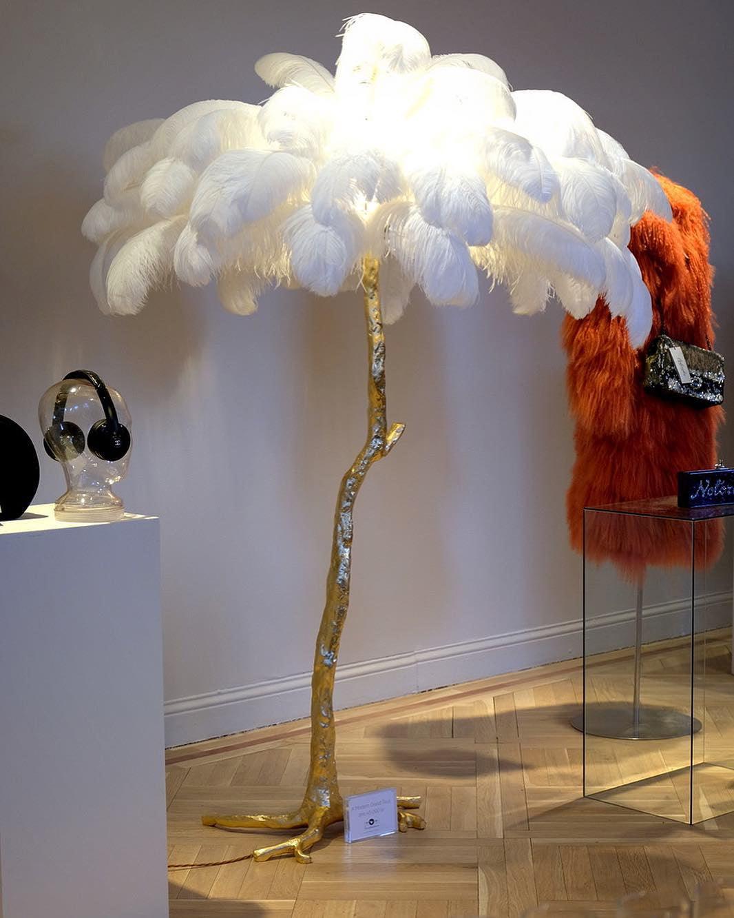 Ostrich Feather Brass Floor Lamp - Cueteks