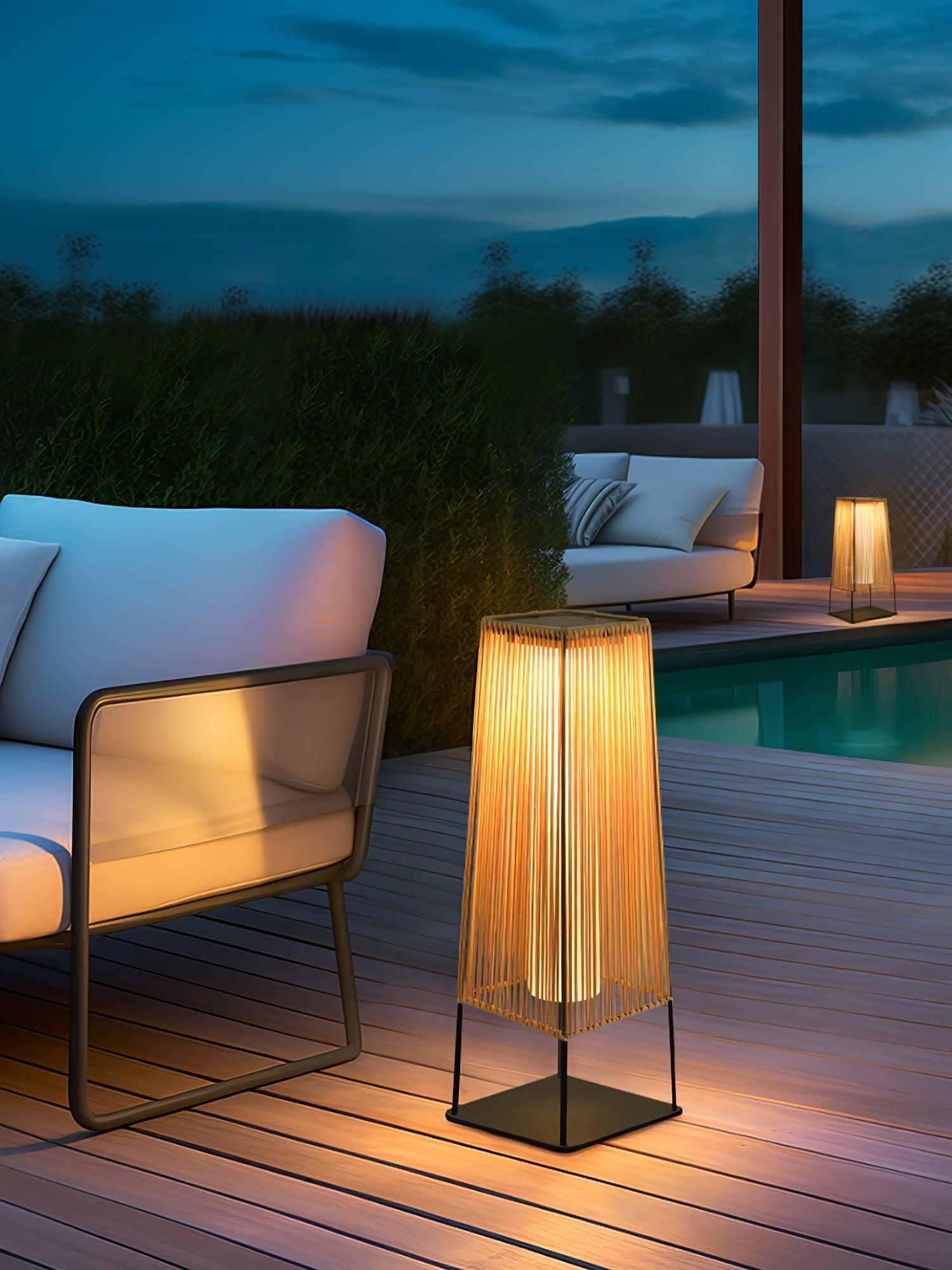 Plastic Rattan Outdoor Post Light with Solar Panel - Cueteks