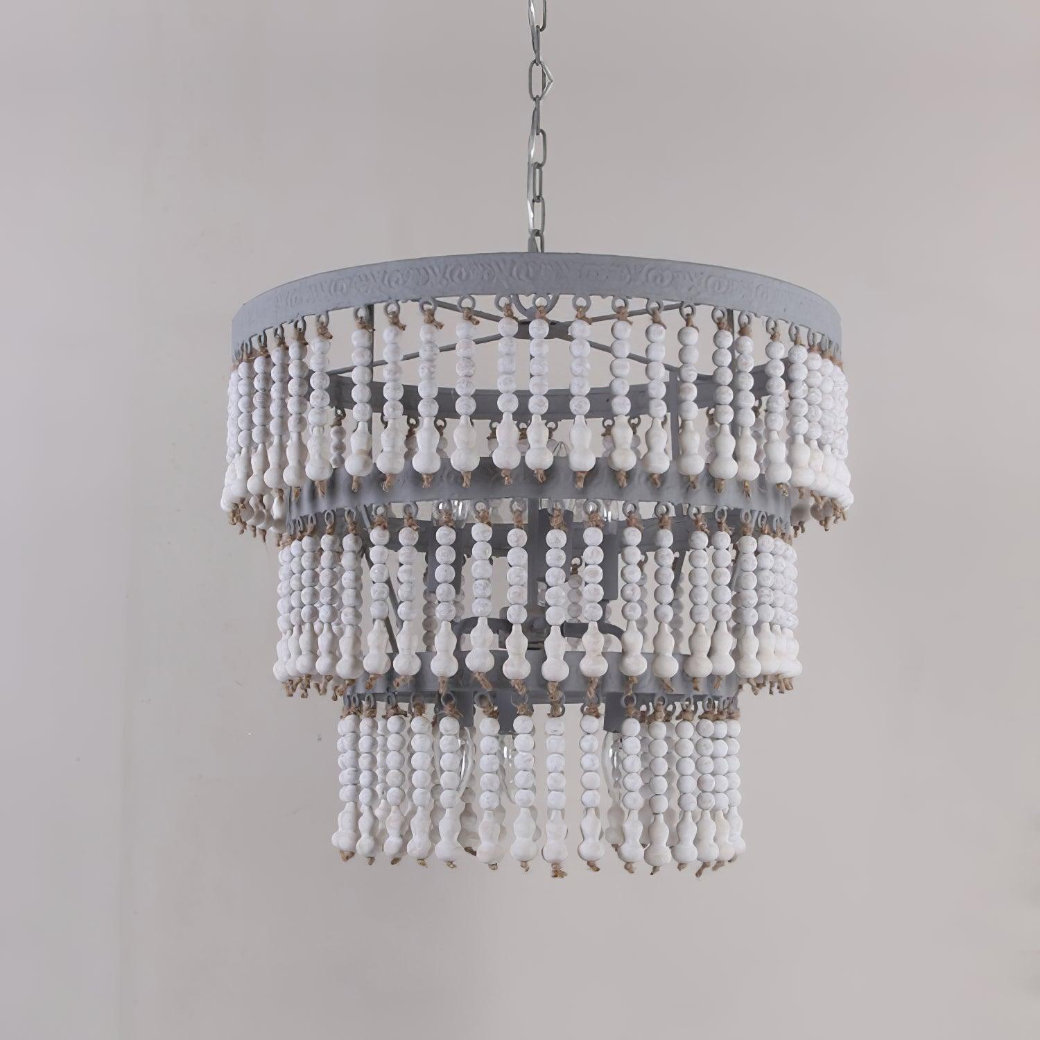 Three Tiered Wood Beaded Chandelier - Cueteks