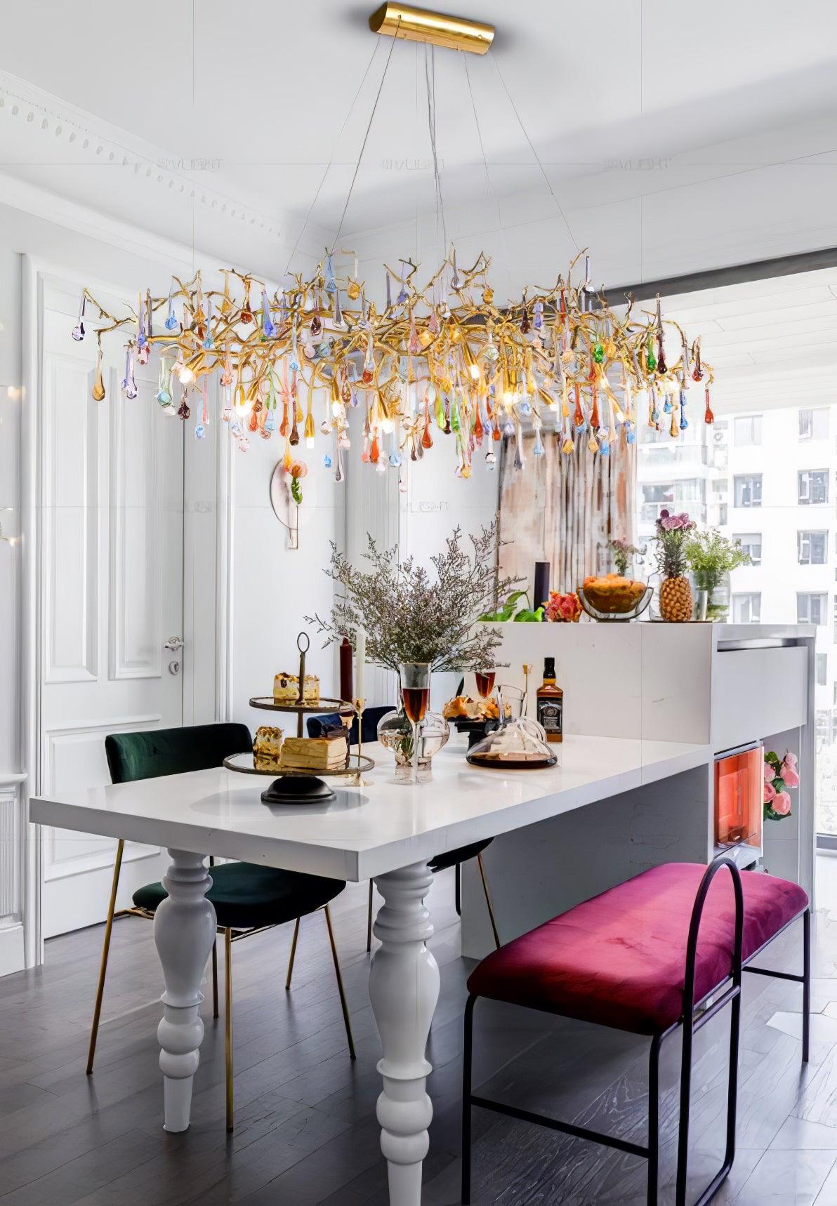 Colorful Raindrop Brass Branch Chandelier - Cueteks