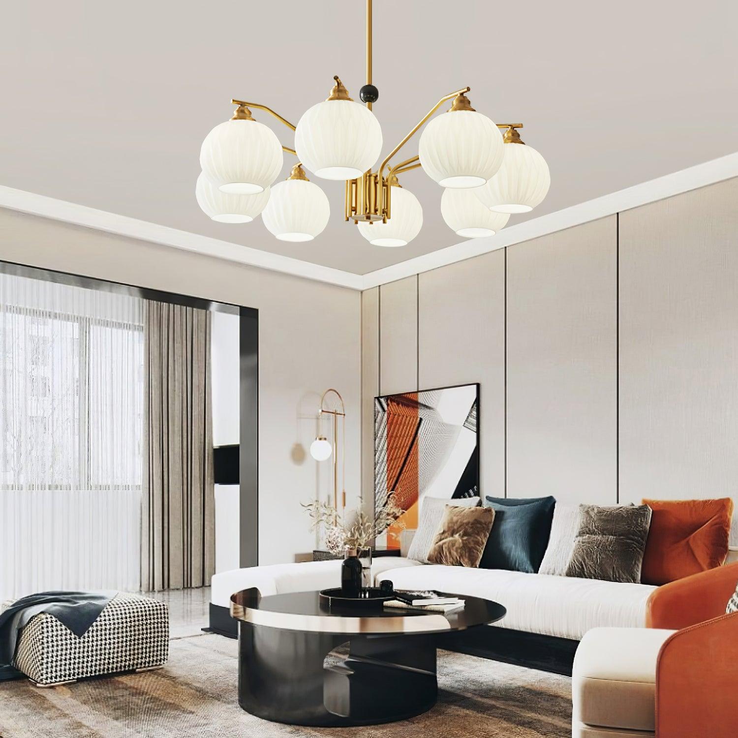 Ribbed Glass Gold Chandelier - Cueteks