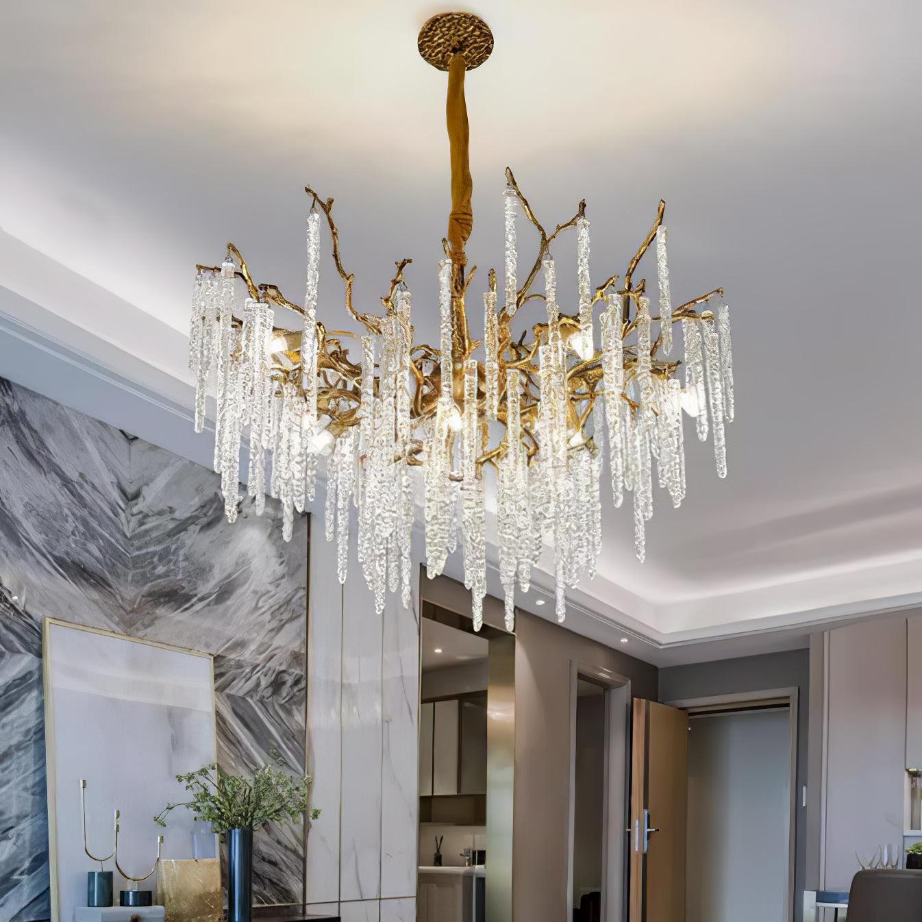 Crystal Icicles Branch Brass Chandelier - Cueteks