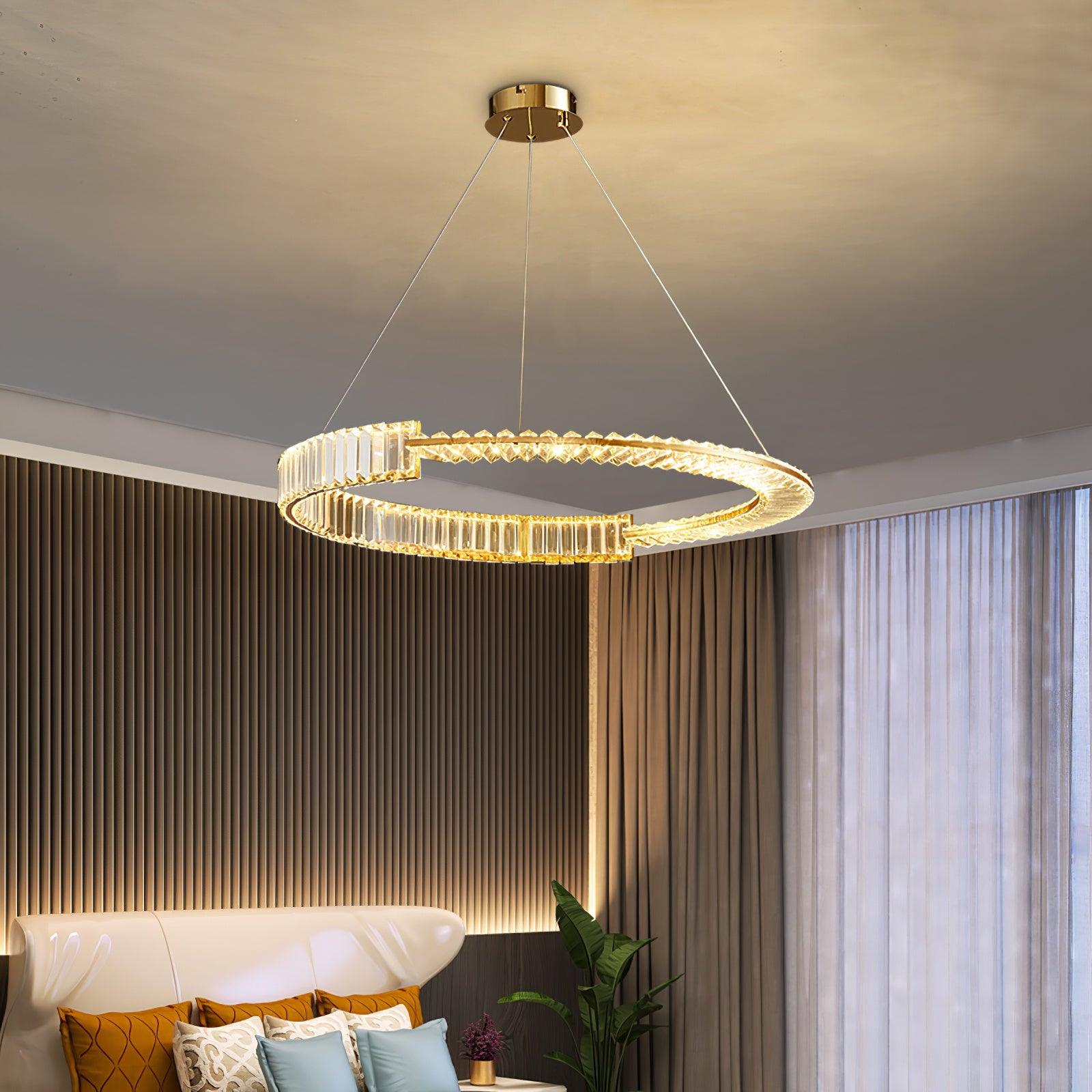 Stella ring chandelier above a bedroom