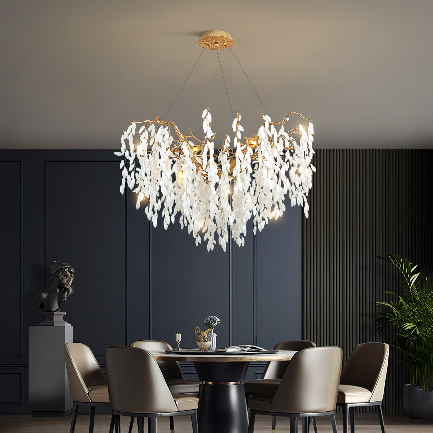 White Jade Branch Brass Chandelier - Cueteks