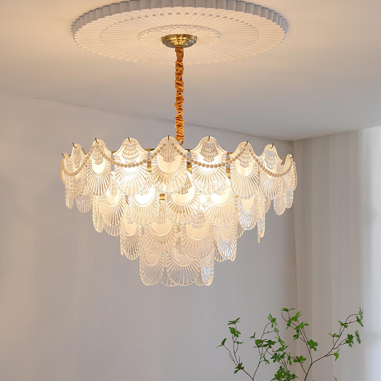 Pearl Glass Shell Chandelier - Cueteks