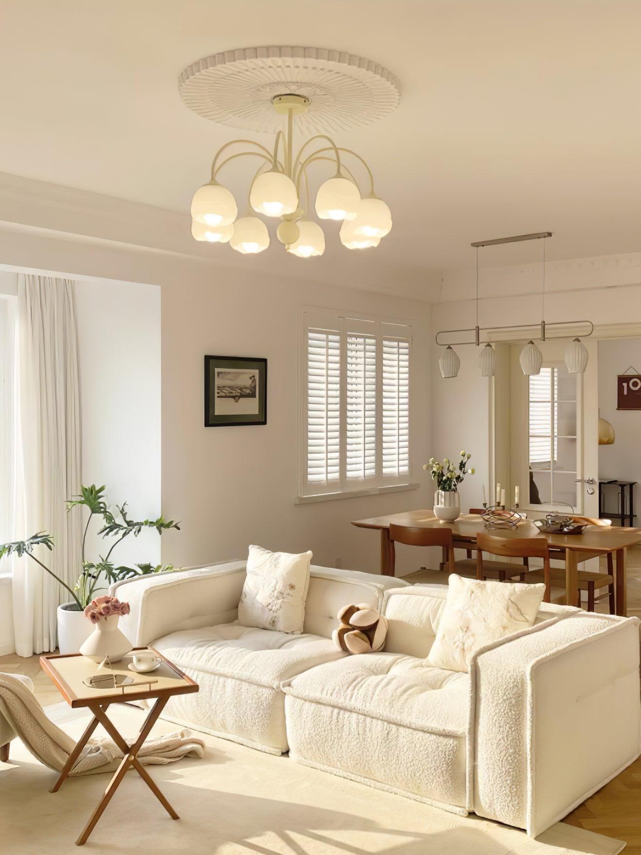 Creamy chandelier with white glass shades