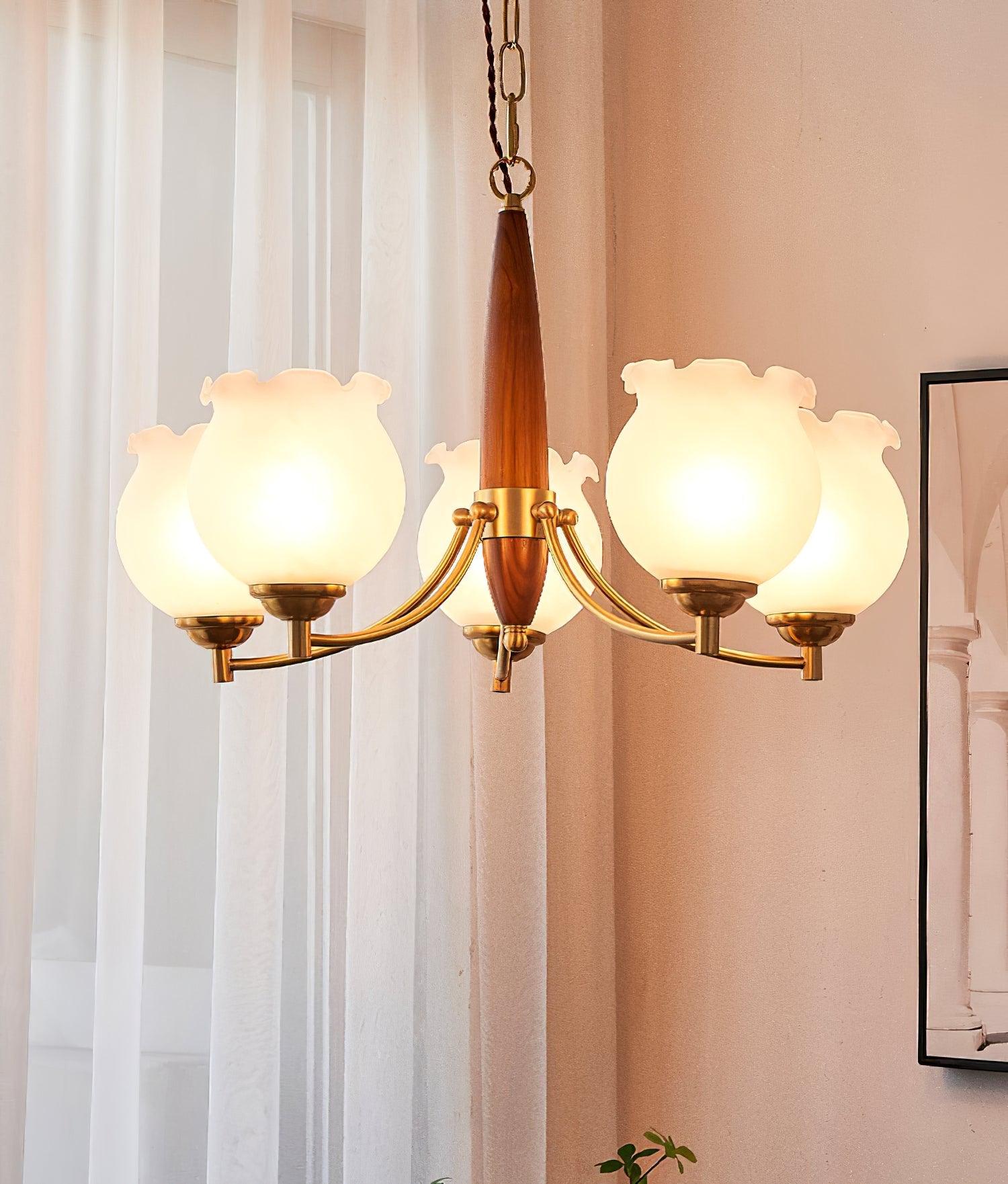 Tulips Glass Wood Chandelier - Cueteks