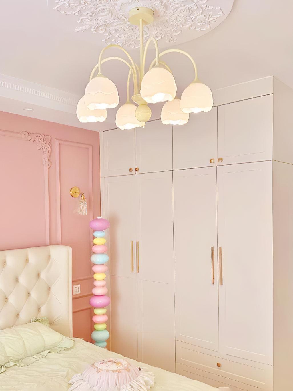 Creamy chandelier with white glass shades