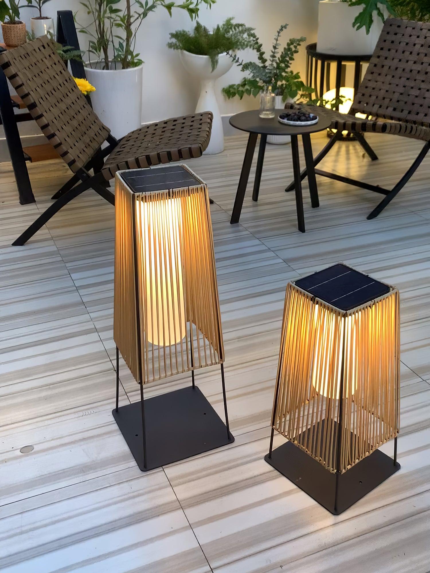 Plastic Rattan Outdoor Post Light with Solar Panel - Cueteks