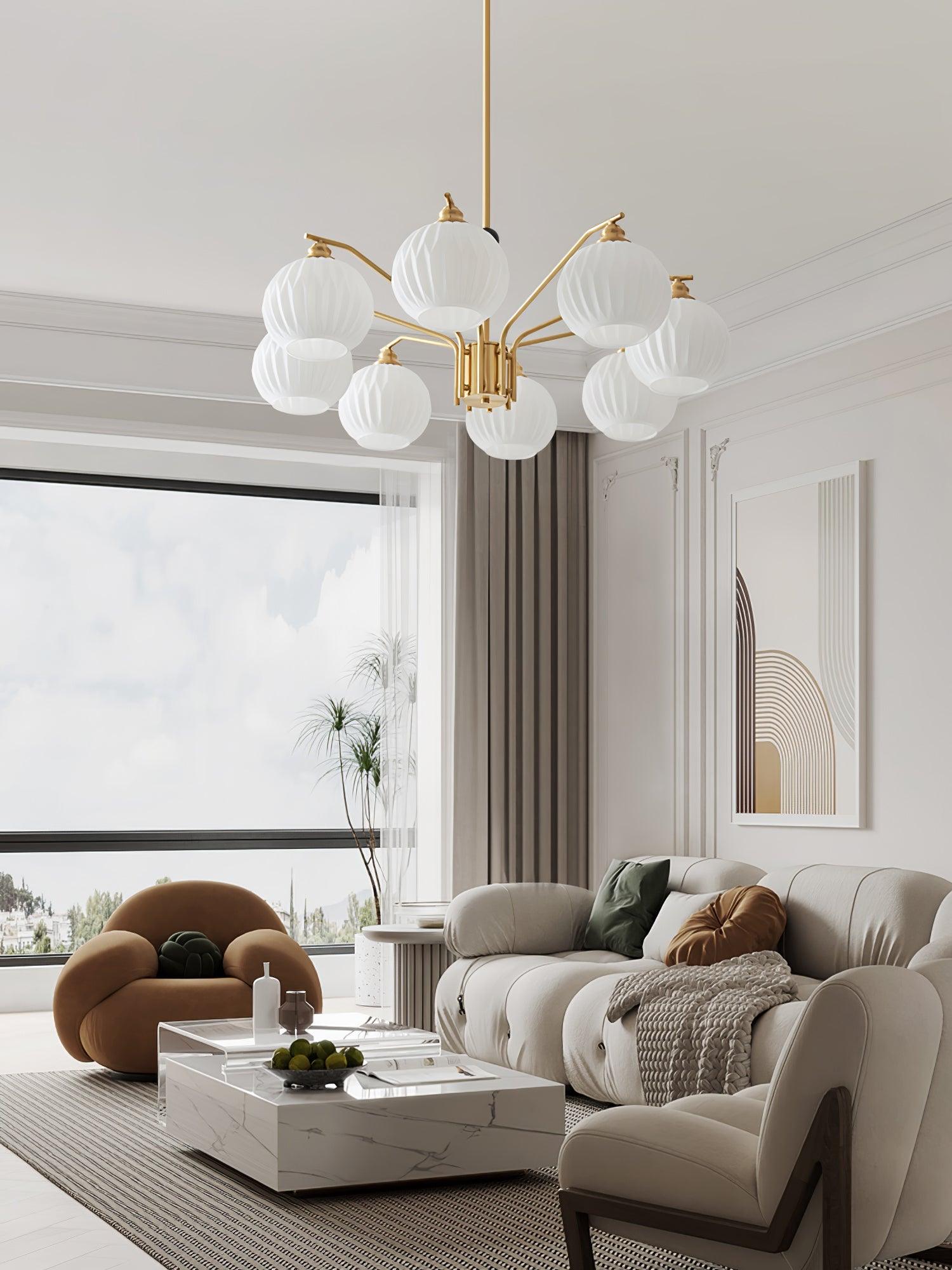 Ribbed Glass Gold Chandelier - Cueteks