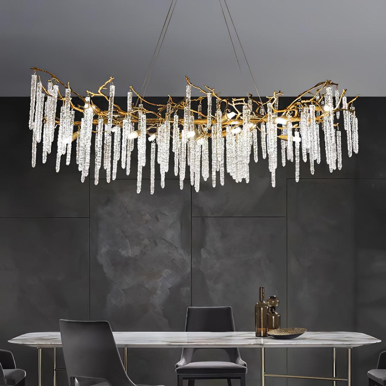 Crystal Icicles Branch Brass Chandelier - Cueteks