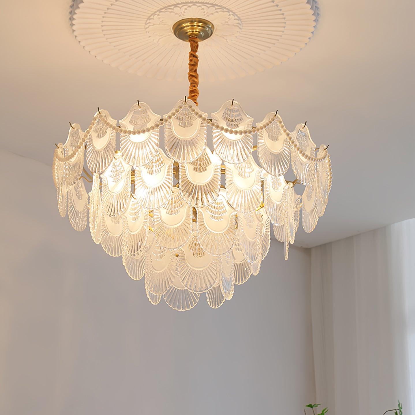 Pearl Glass Shell Chandelier - Cueteks