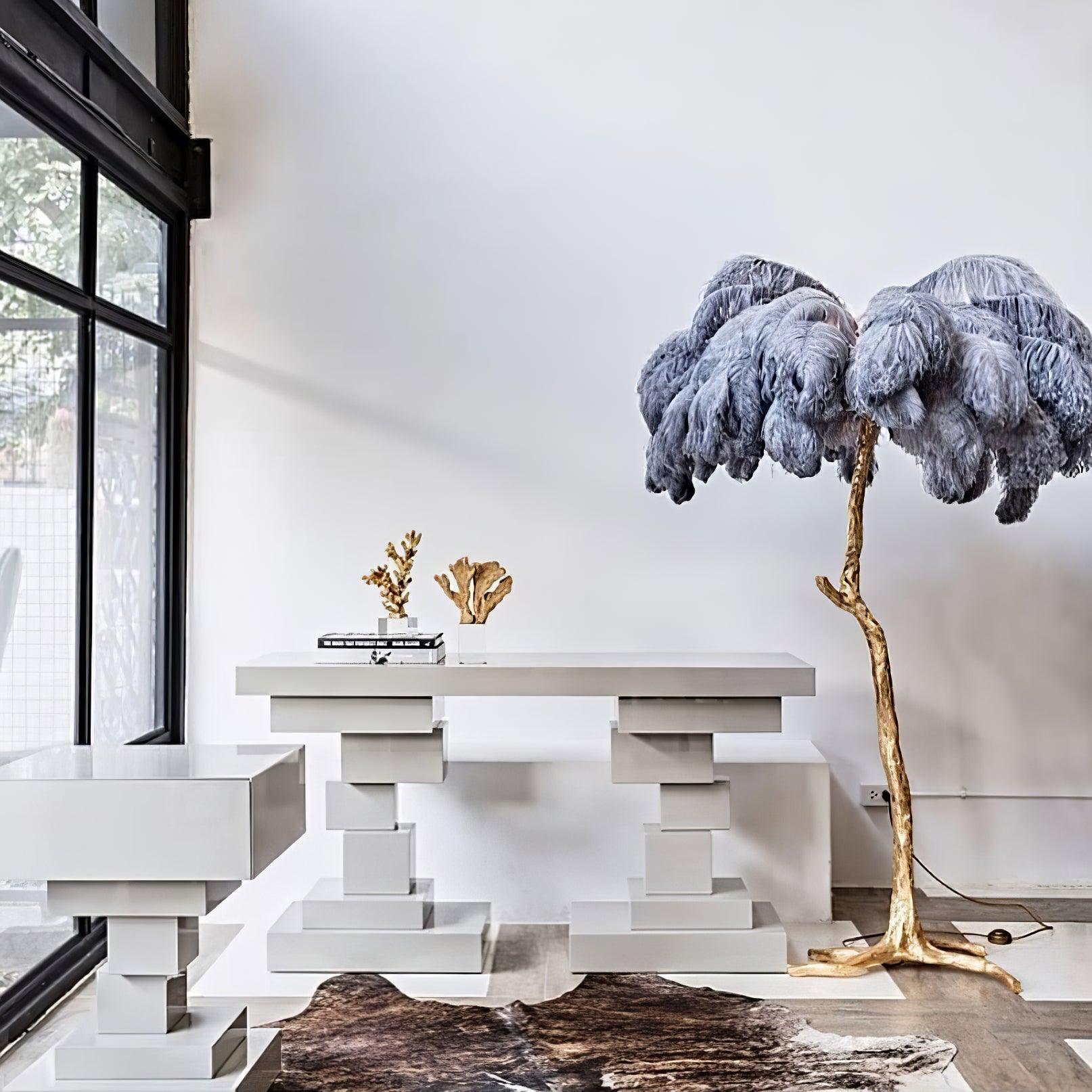 Ostrich Feather Brass Floor Lamp - Cueteks