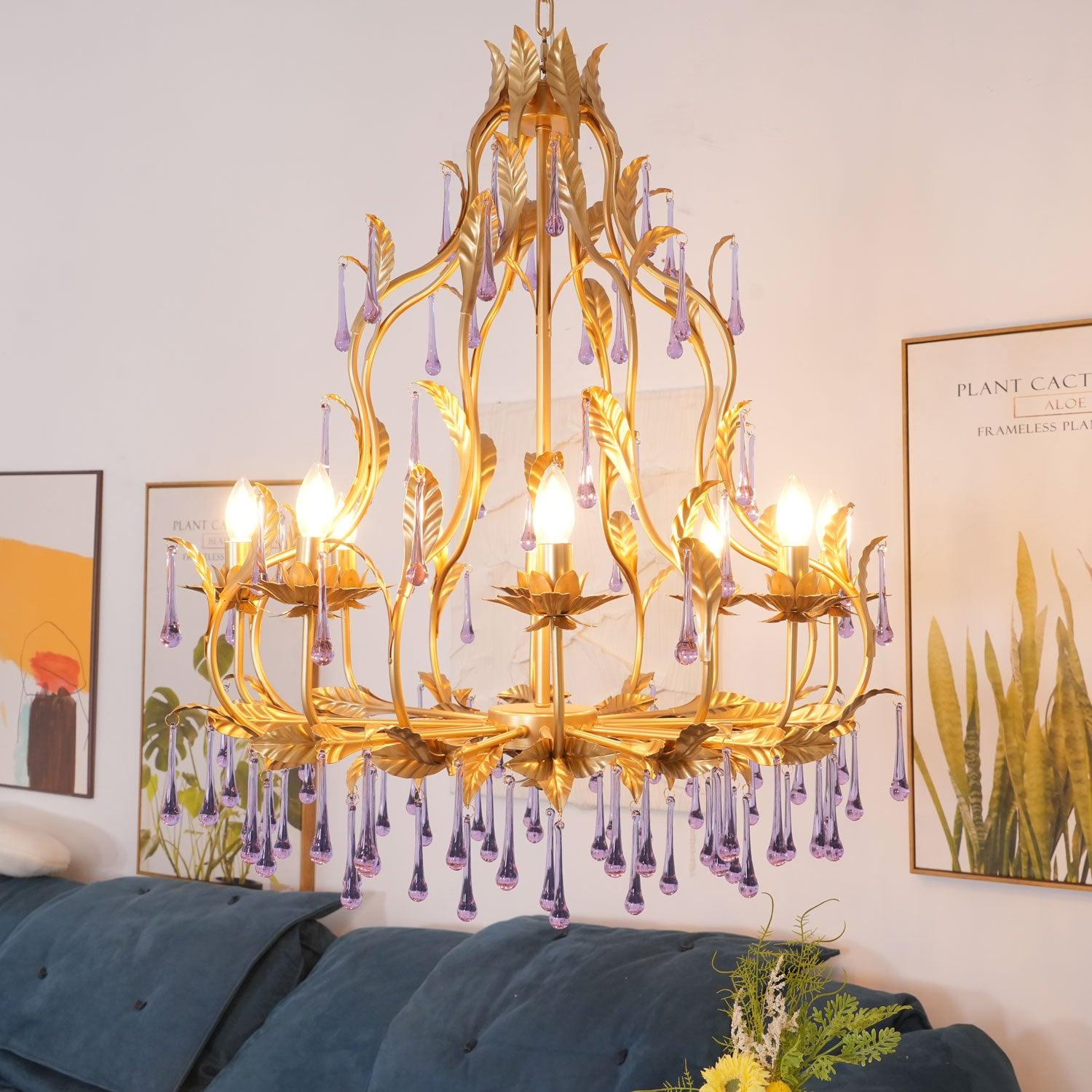 Amethyst Drops Crystal Chandelier - Cueteks
