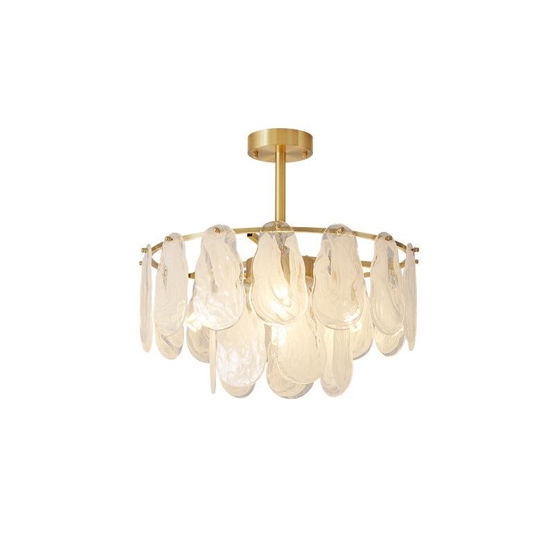 Round Cloud 50 cm pendant shown with layered glass, a gold-tone rod and round ceiling canopy