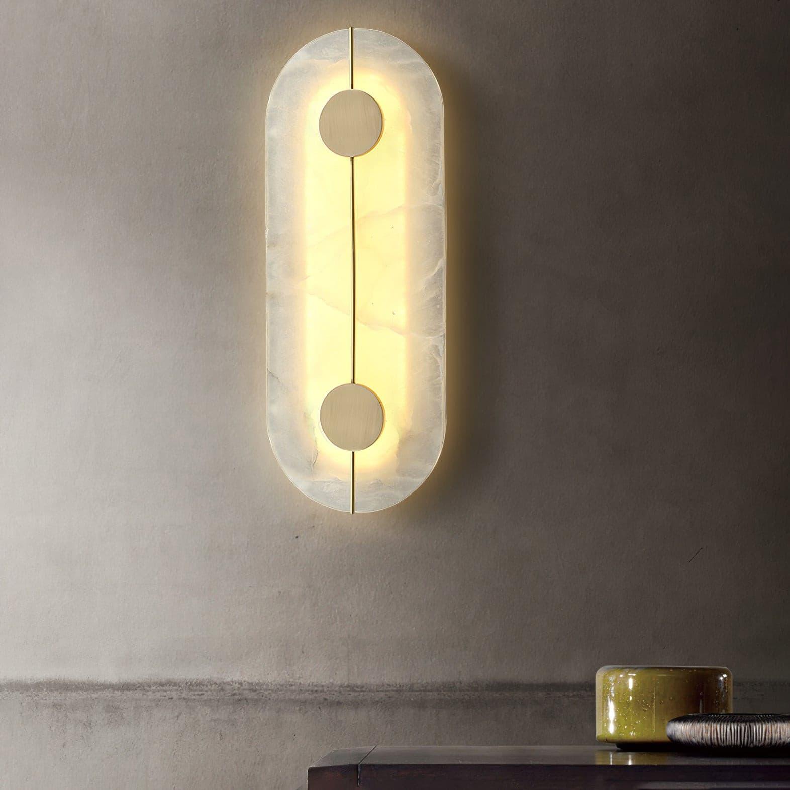 Warmly glowing capsule panel on a grey wall