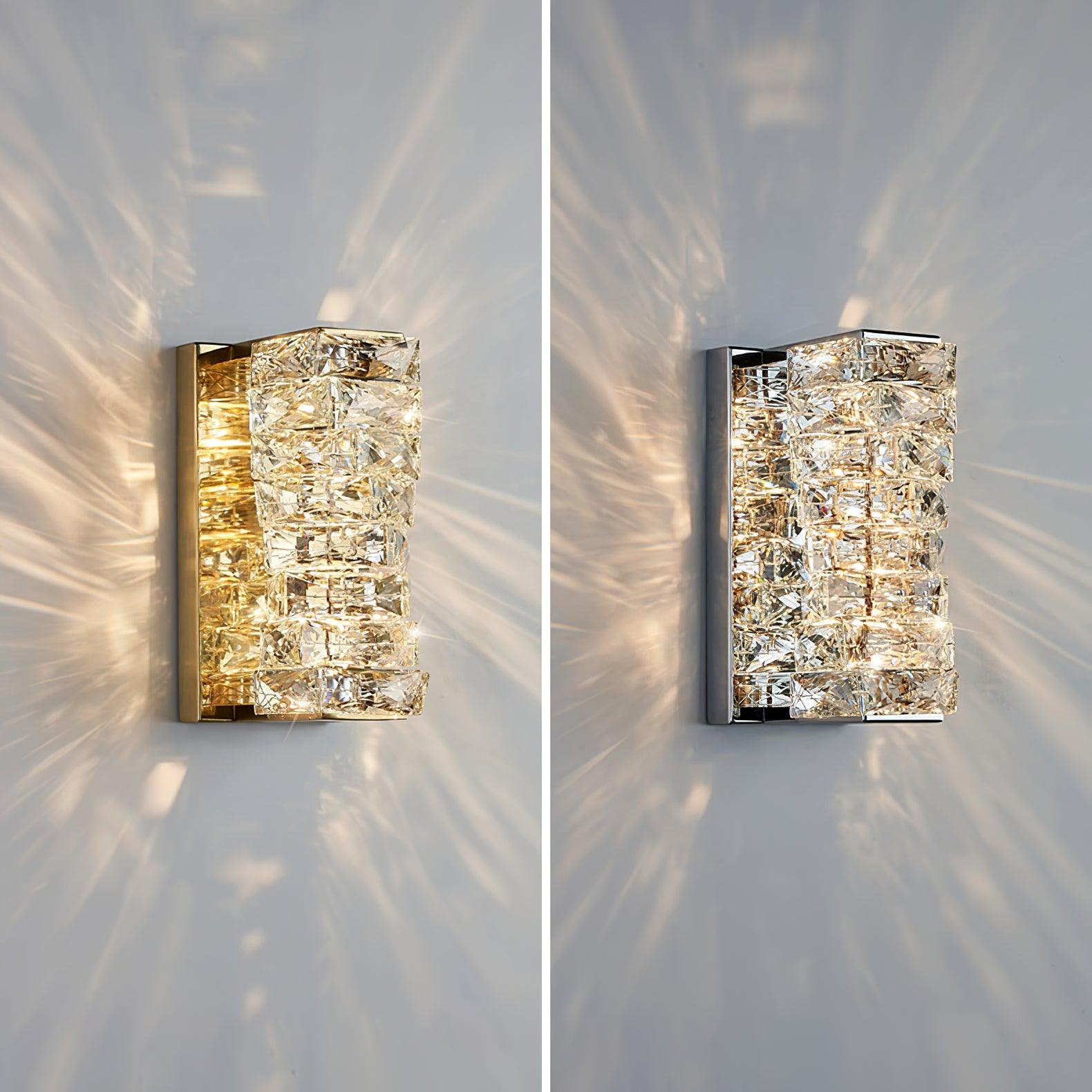 Short Gold and Chrome crystal wall light comparison