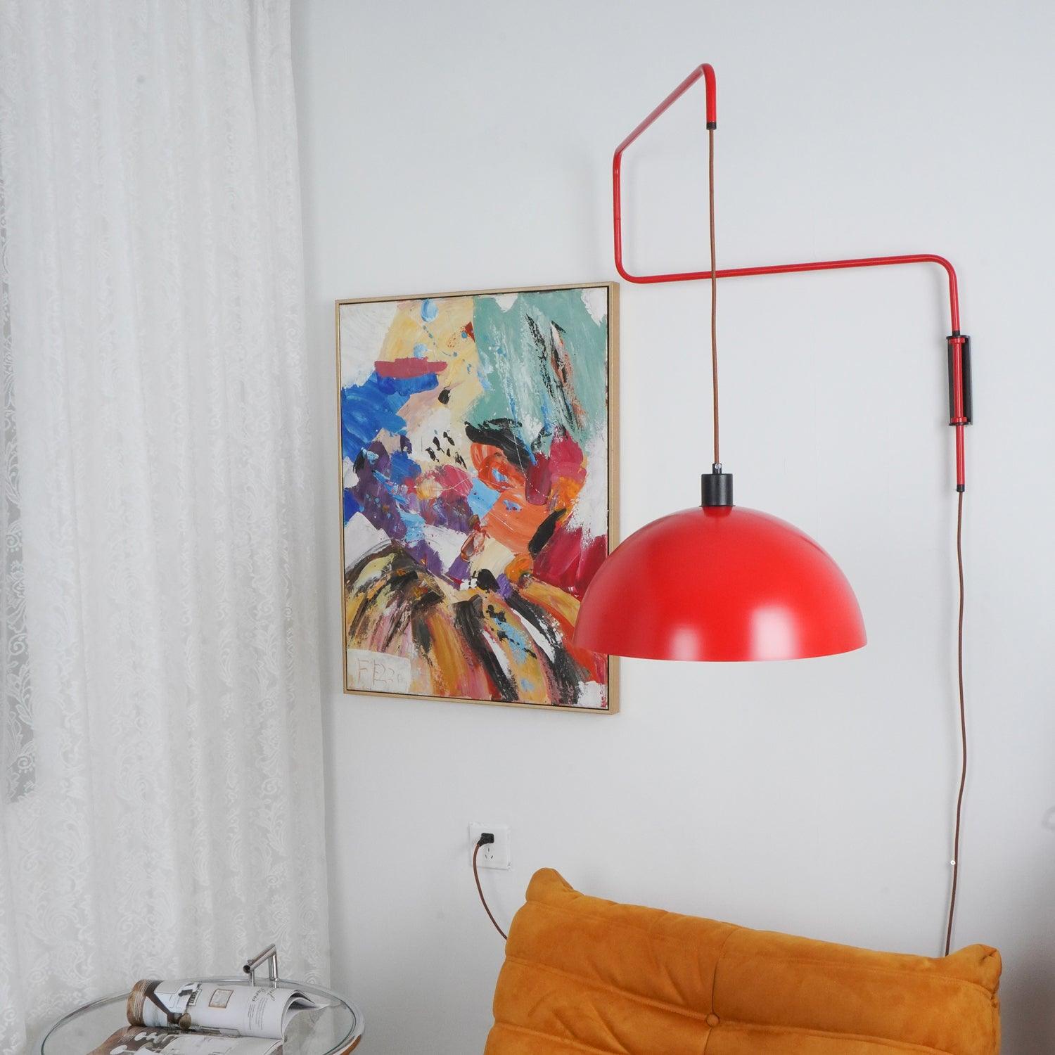 Red arm and dome above a bright seating area