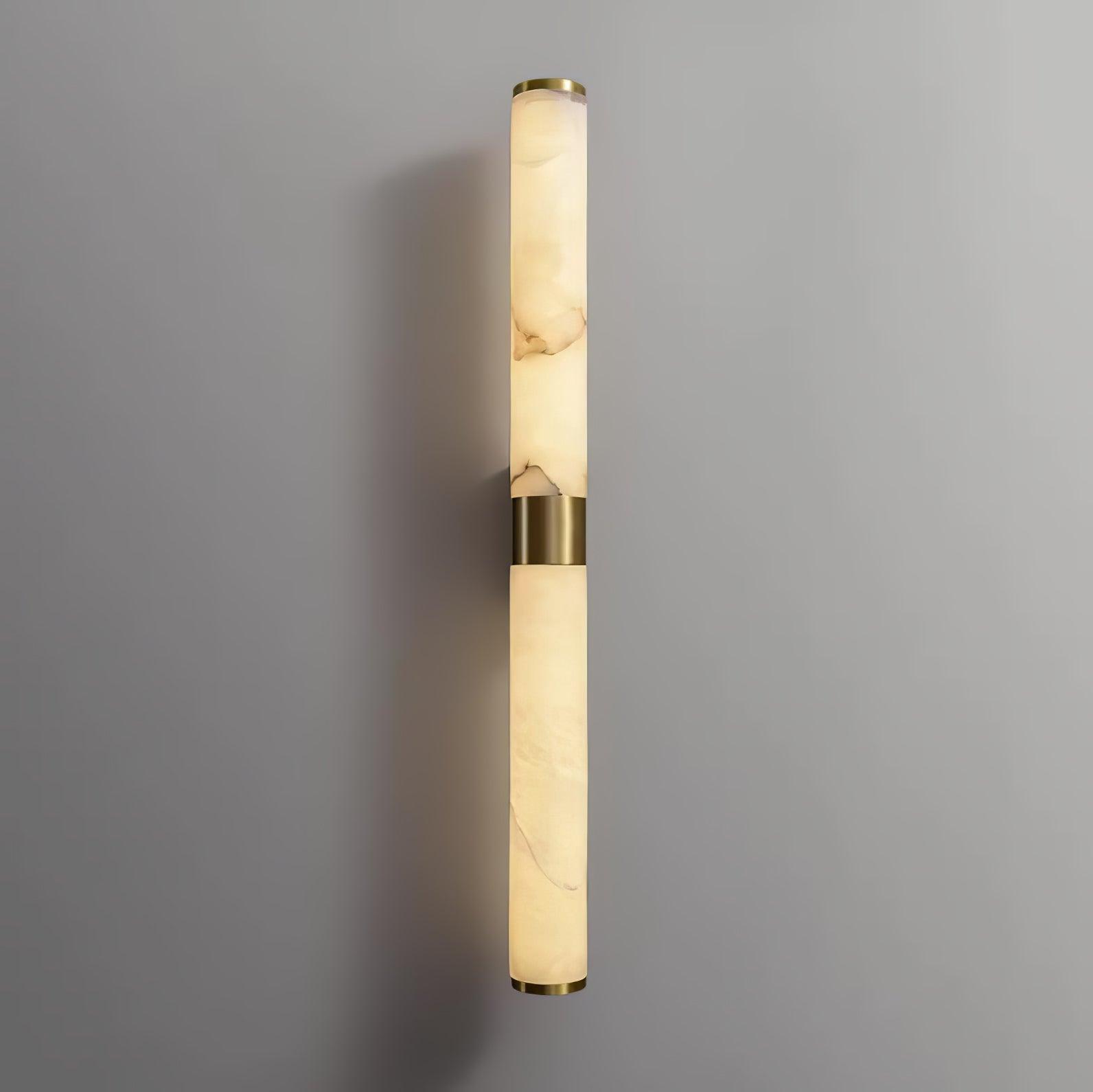 Glowing alabaster wall tube with brass centre and end caps