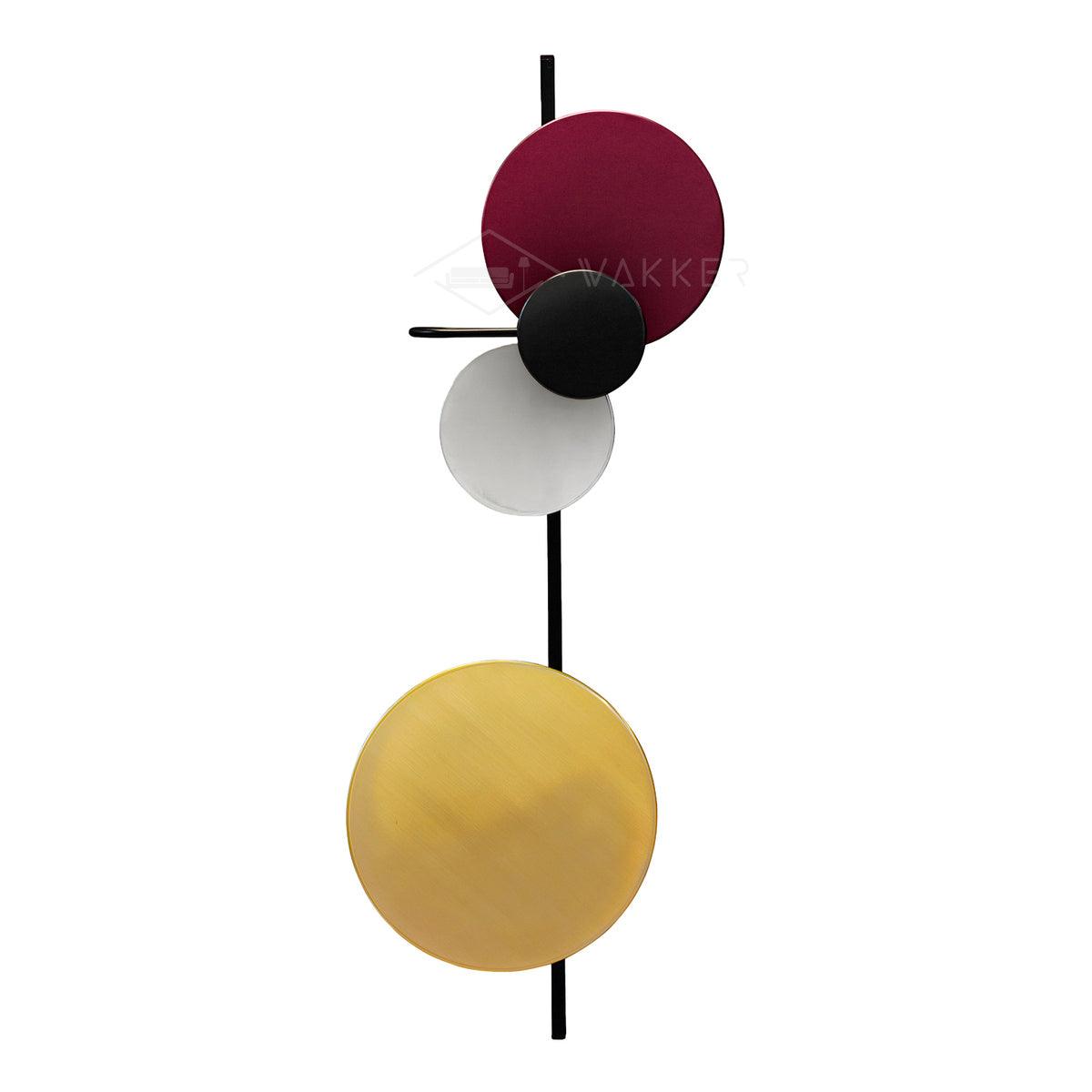 Plum upper disc with a black central unit and contrasting metallic discs