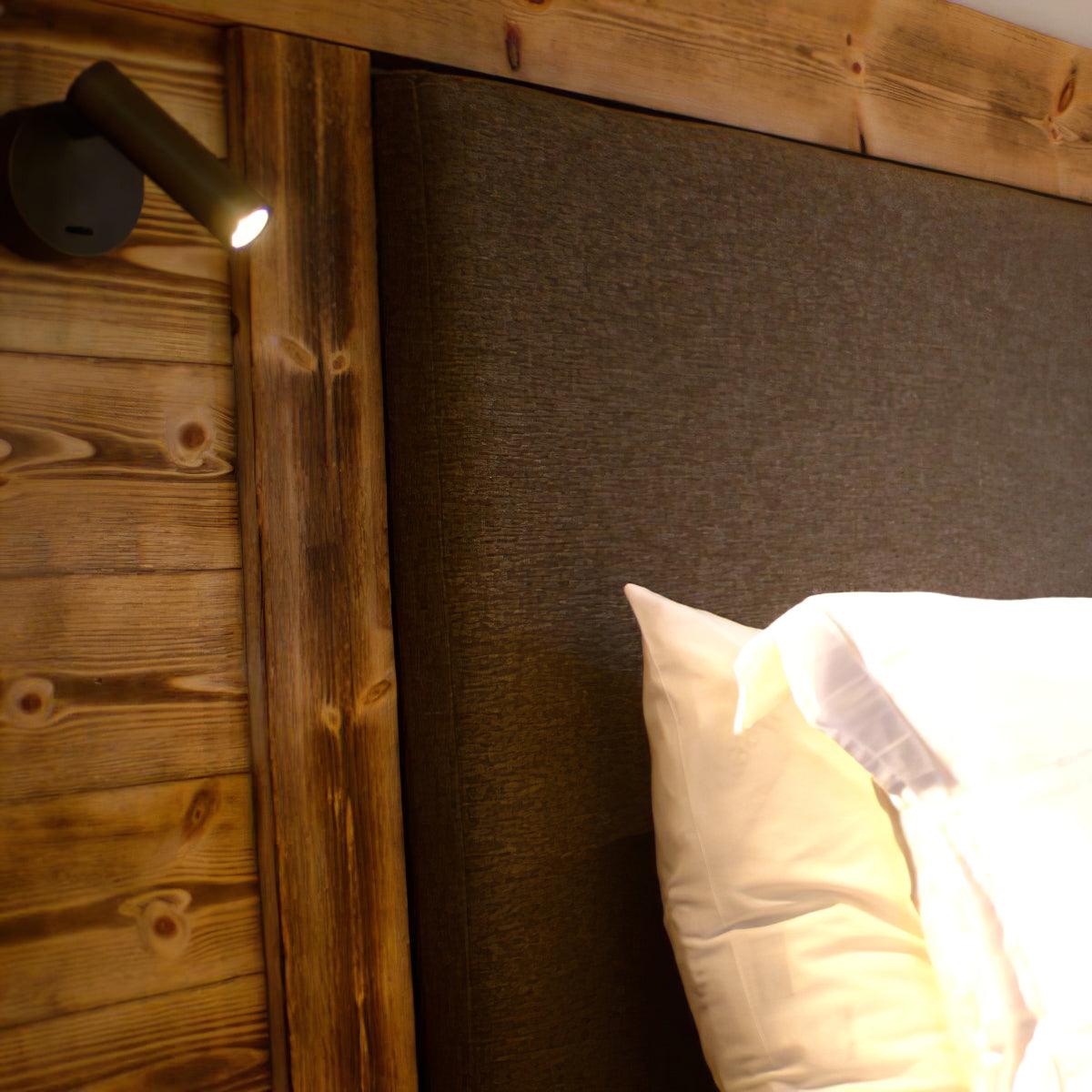 Reading spotlight against dark wood panelling