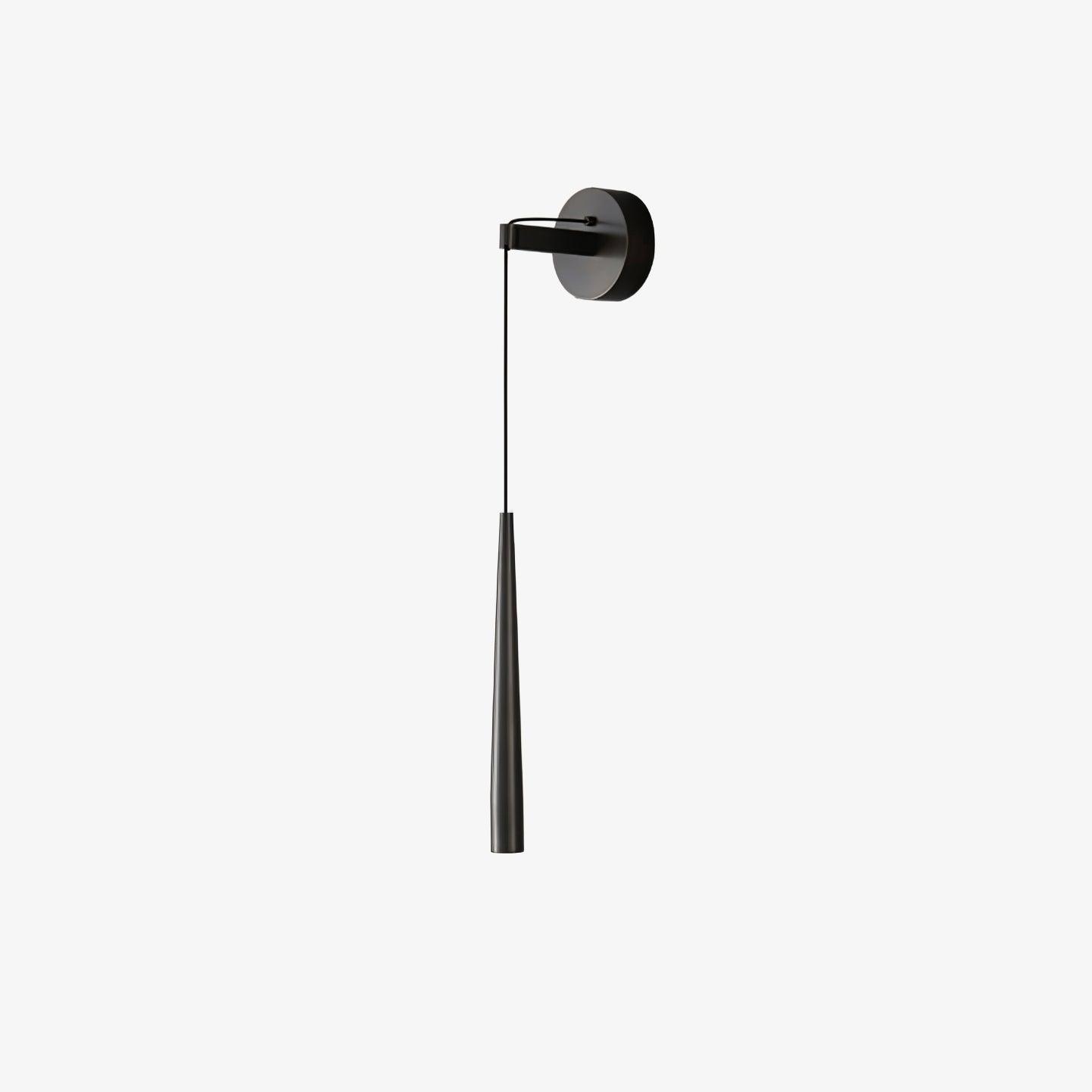 Small isolated black plain-ended conical wall light suspended from a round wall plate
