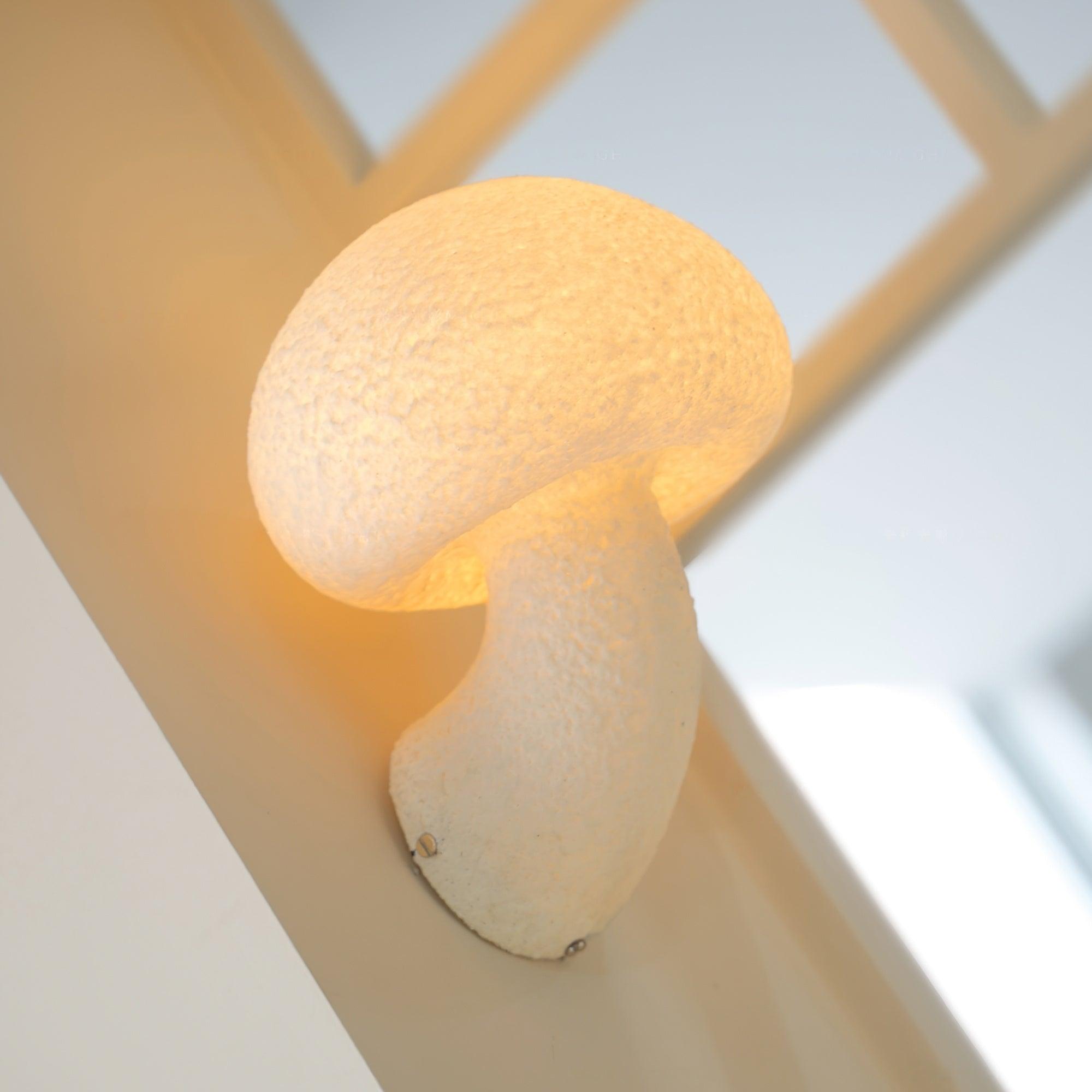 Illuminated textured mushroom cap near a window