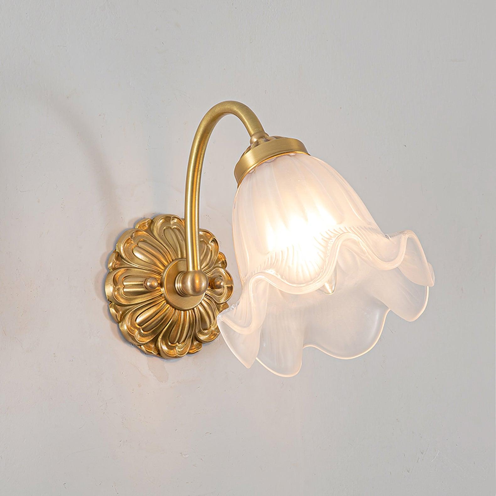 Brass Floral Glass Sconce - Cueteks