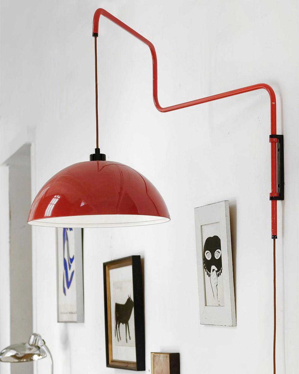 Red dome shade with white inner surface