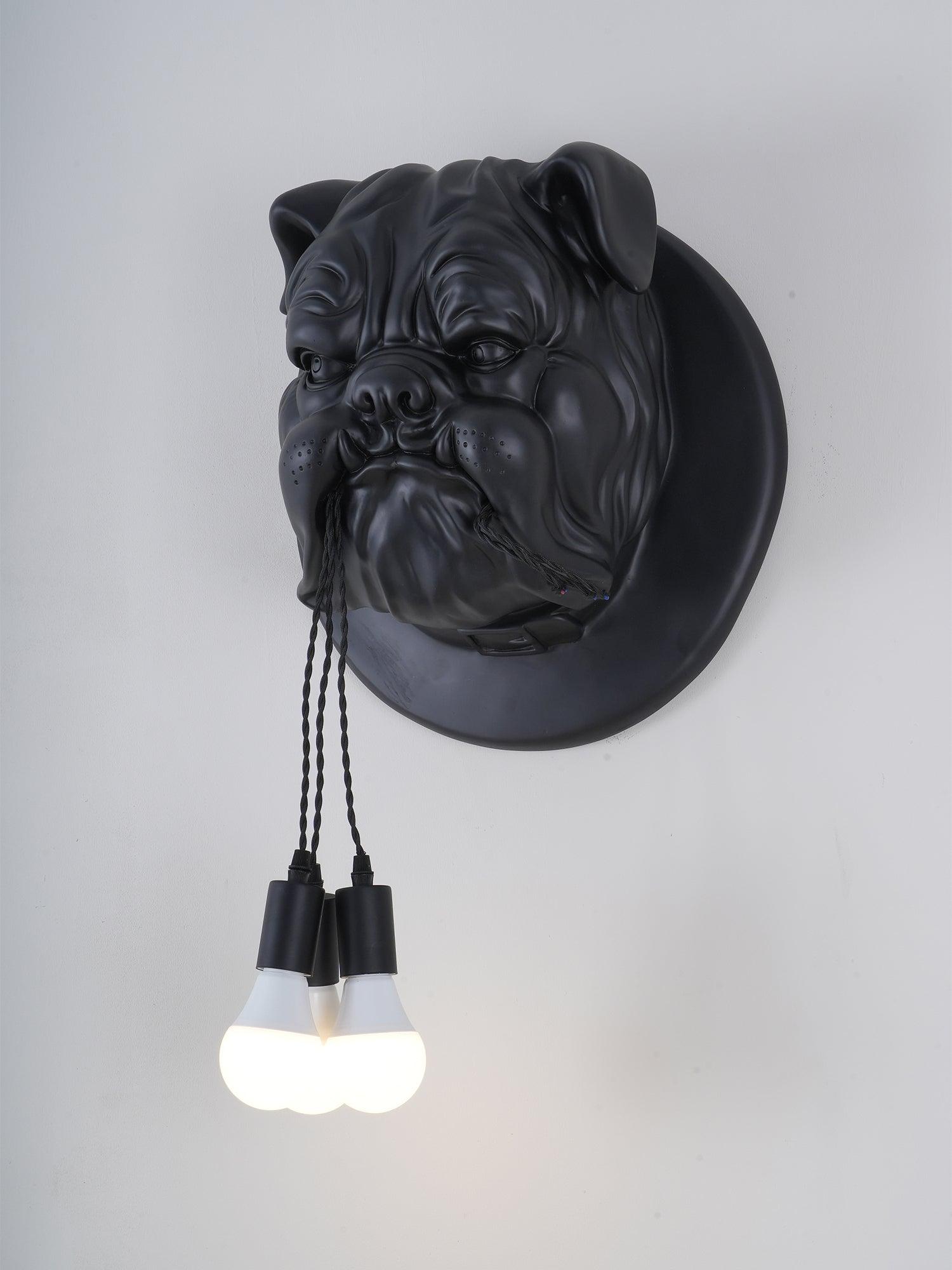 Black bulldog light with bulbs hanging below