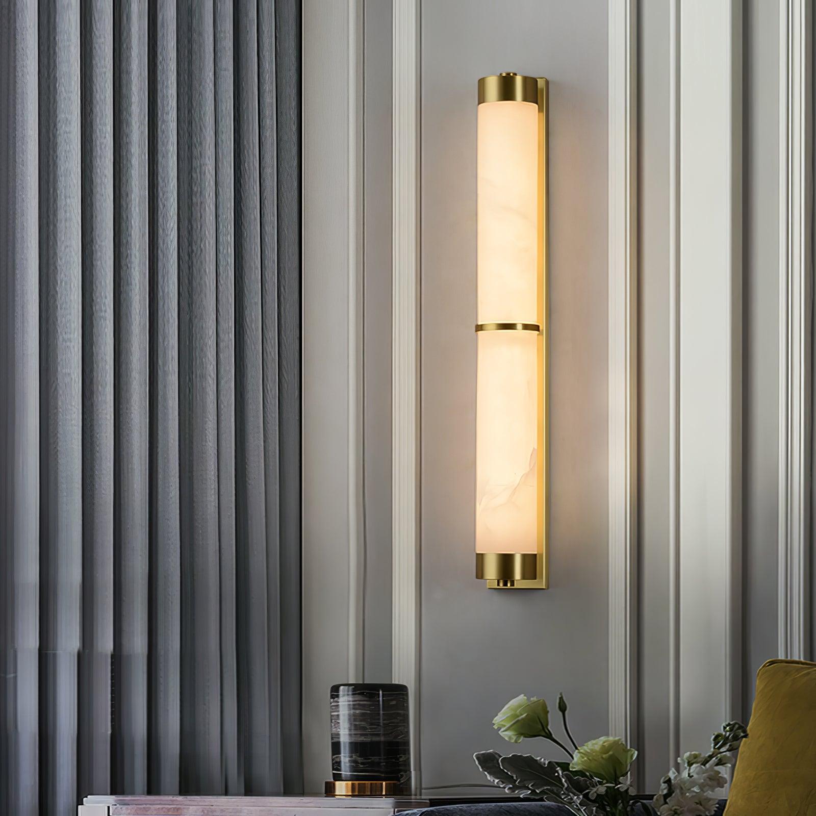 Cylindra Alabaster Brass Wall Light - Cueteks