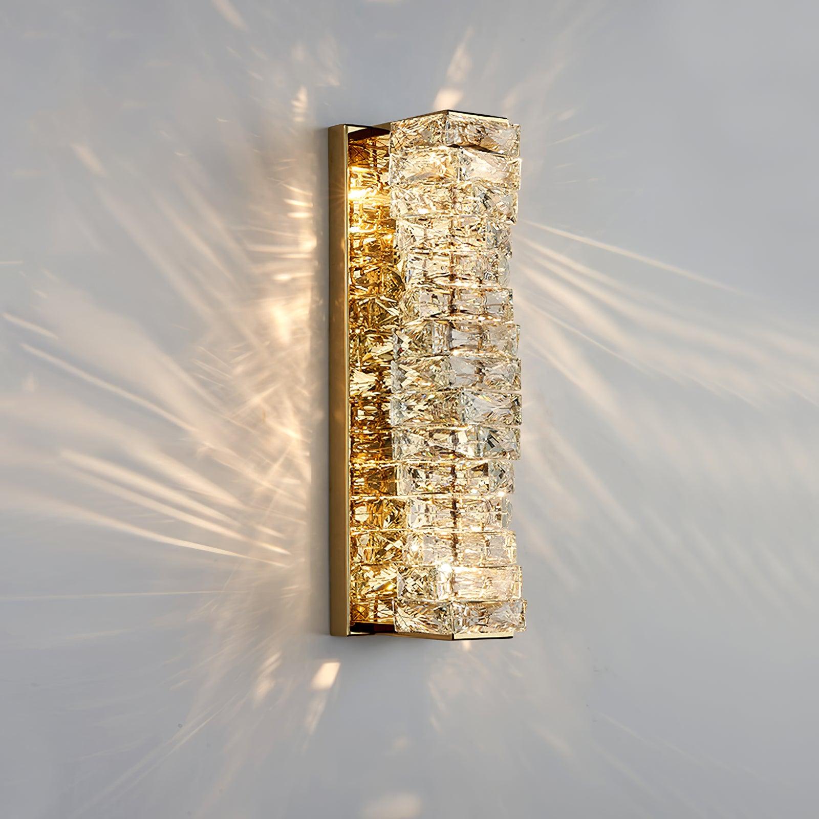 46 cm gold-finish crystal wall light with illuminated faceted layers