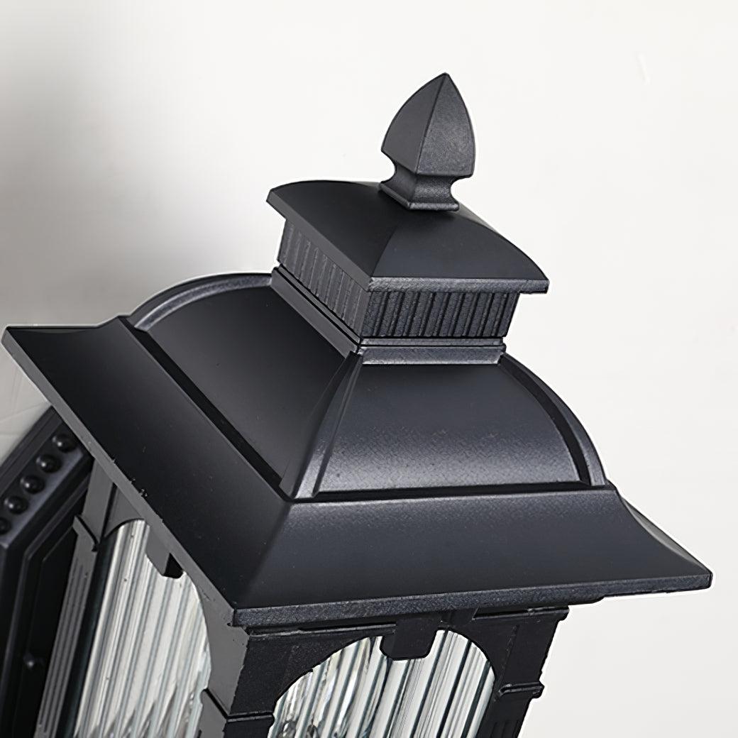 Close view of Miller tiered roof and pointed top finial